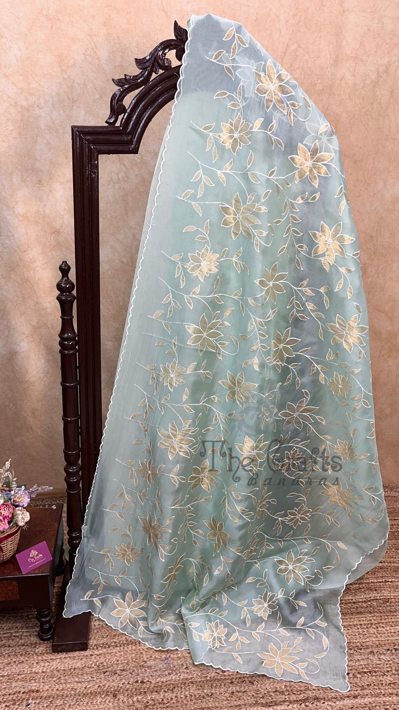 Pure Kora Organza Silk Banarasi Saree - Chikankari all over