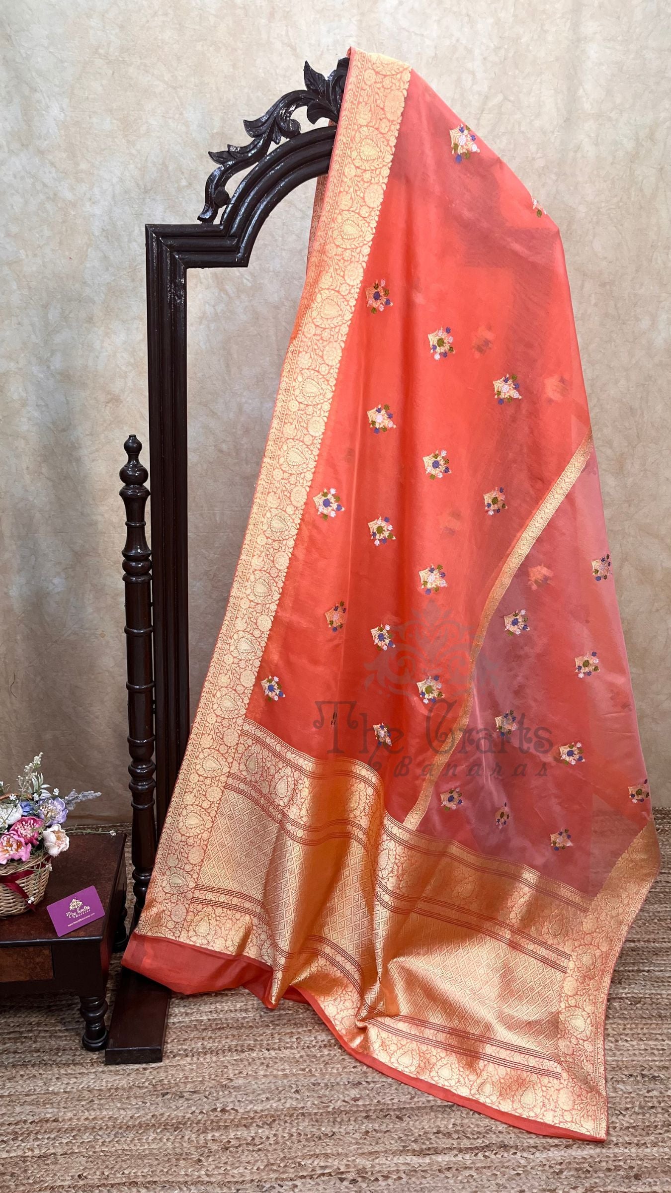 Pure Kora Silk Handloom Banarasi Saree - with kadhua meenakari motifs
