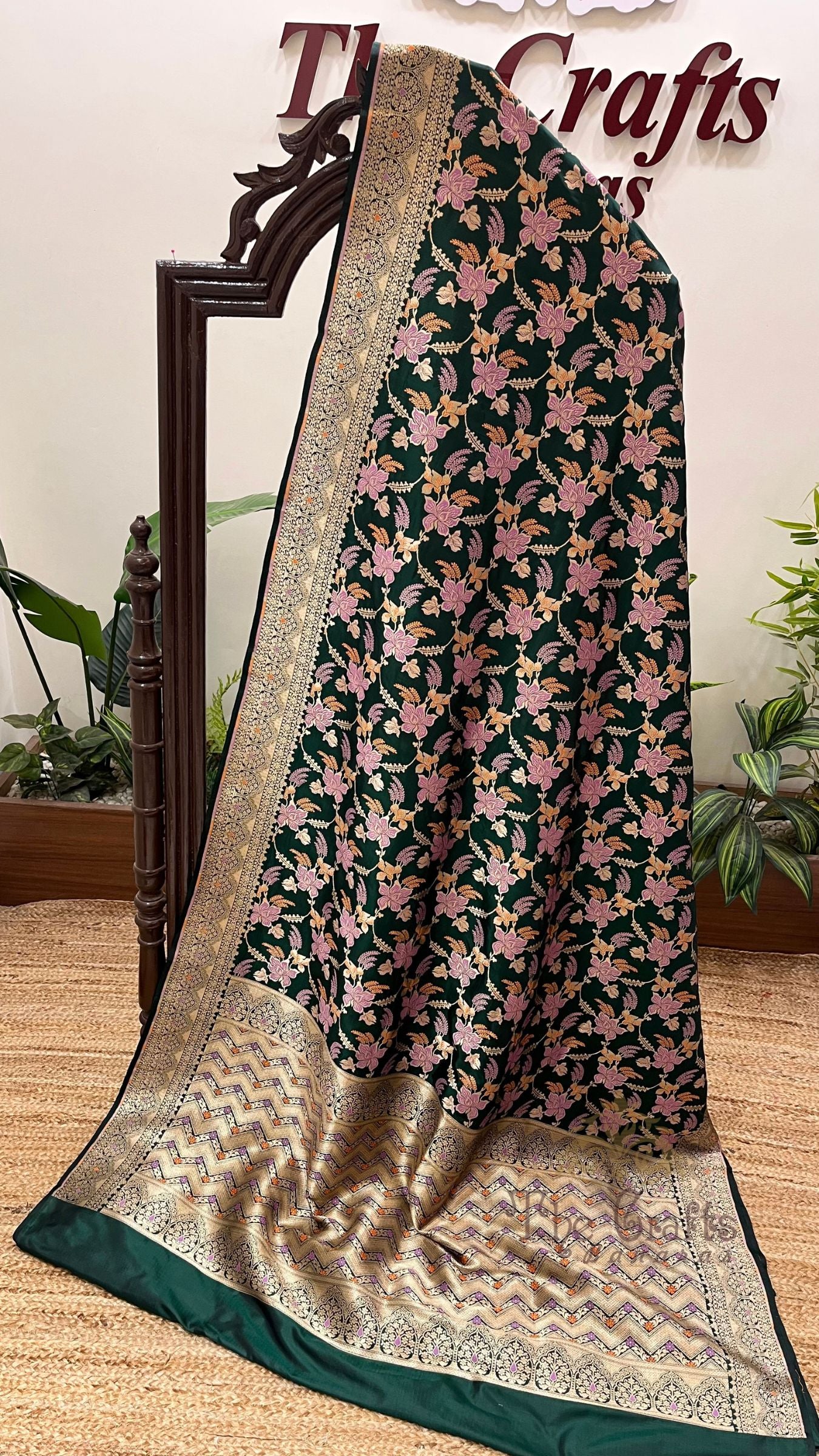 Pure Katan Silk Handloom Banarasi Saree - Jaal work with Meenakari