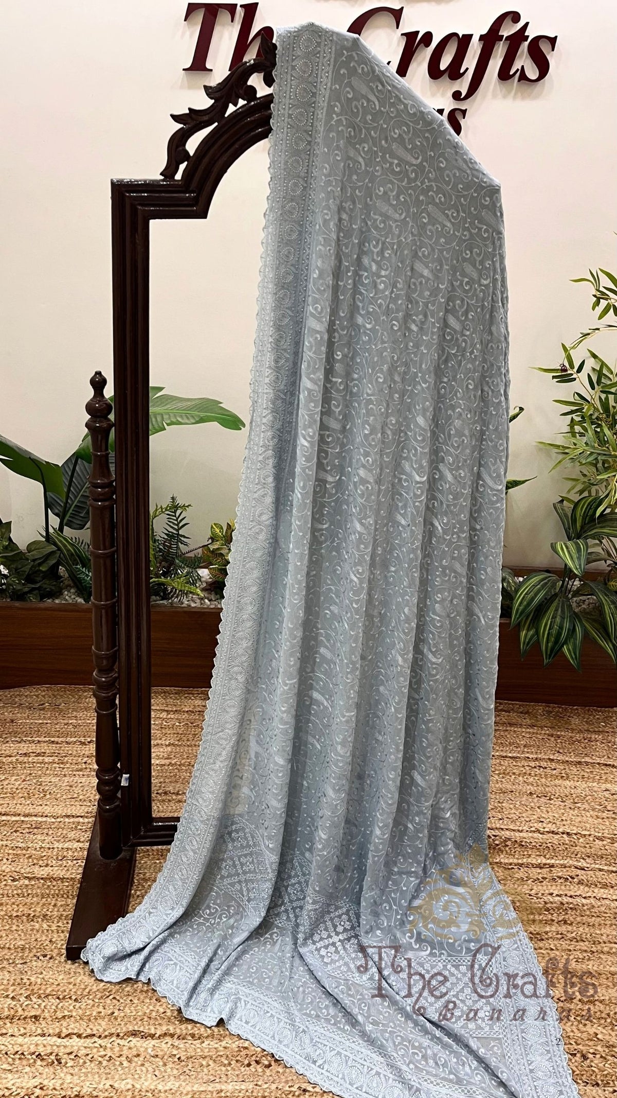 Pure Georgette Chikankari Handloom Banarasi Saree