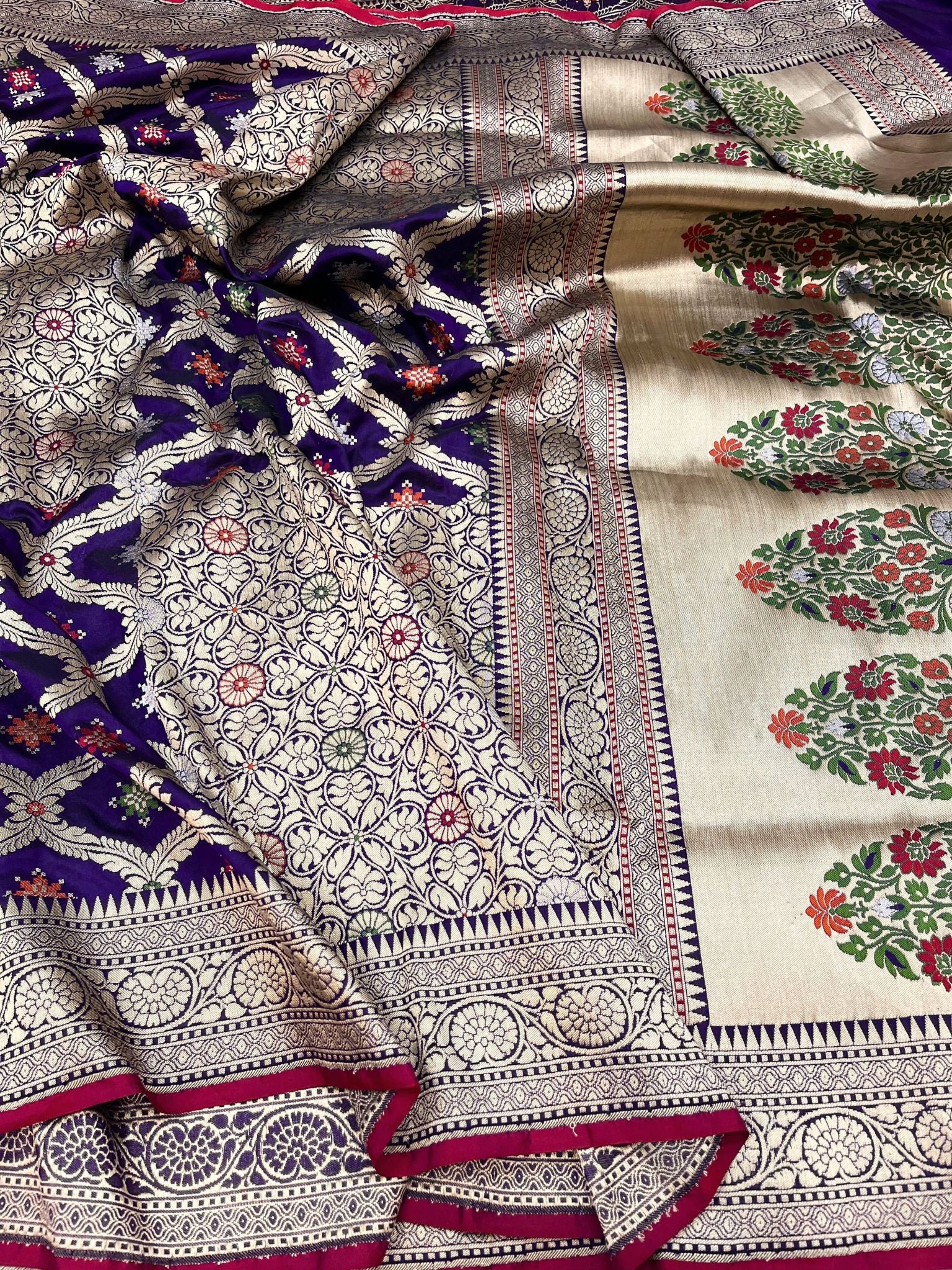 Pure Katan Silk Handloom Banarasi Saree - Brocade Jaal With Meenakari