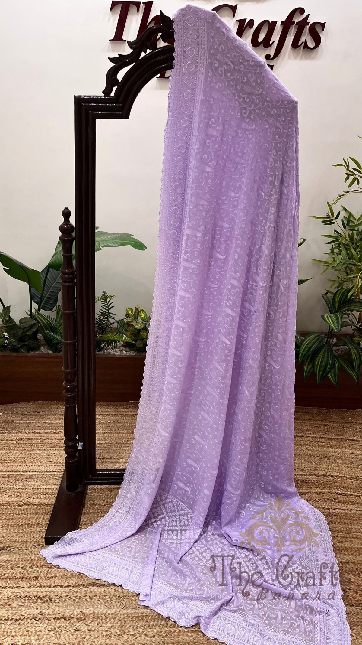 Pure Georgette Chikankari Handloom Banarasi Saree
