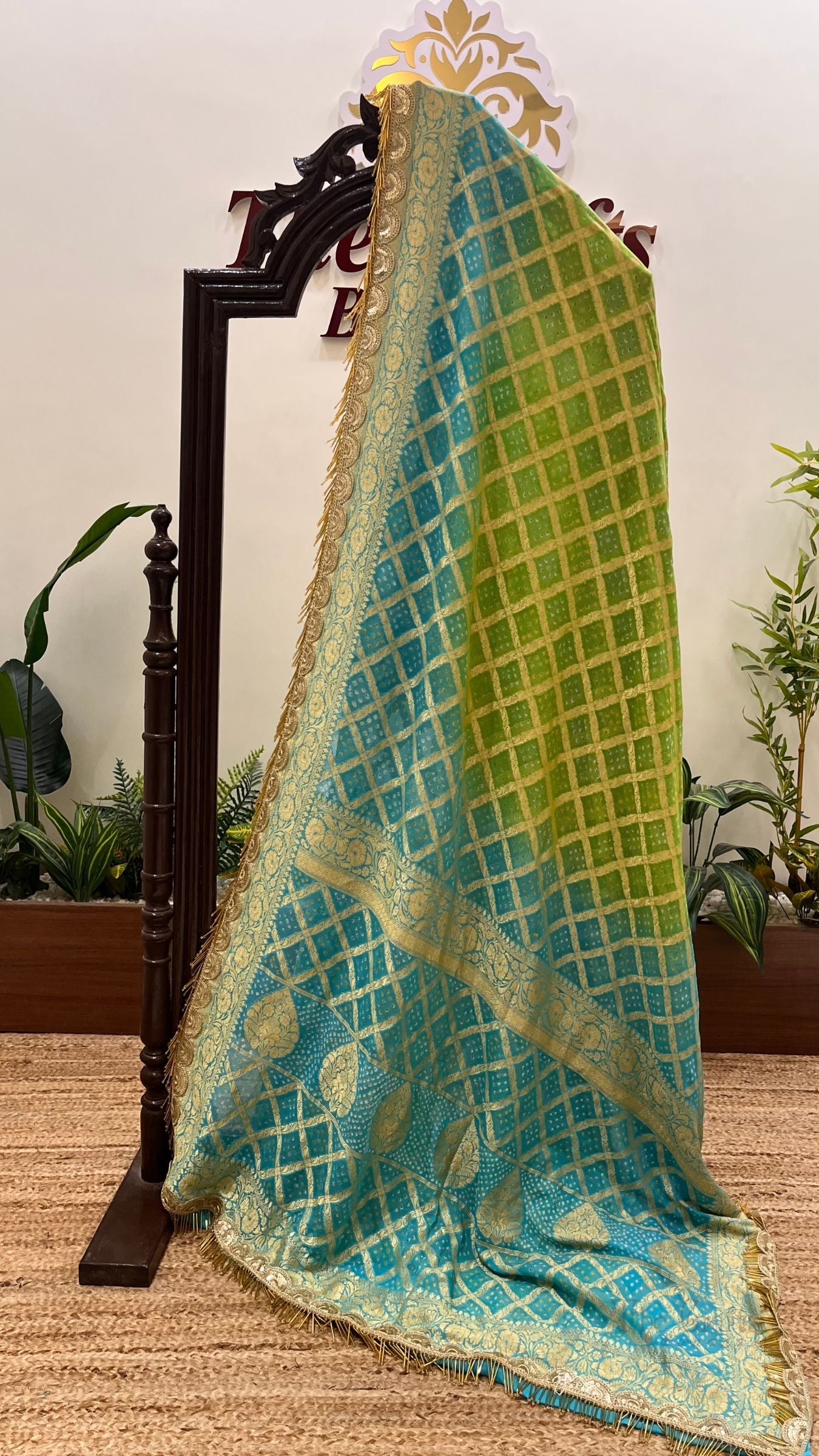 Janhvi Kapoor in Pure Georgette Banarasi Handloom Bandhej Saree