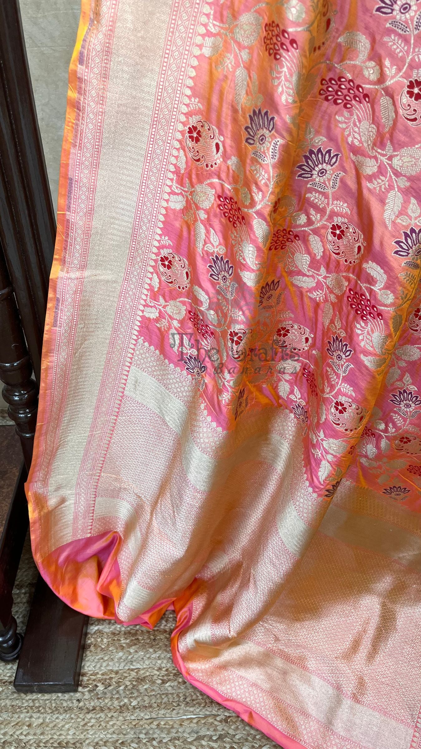 Pure Katan Silk Handloom Banarasi Saree - Jaal With Meenakari