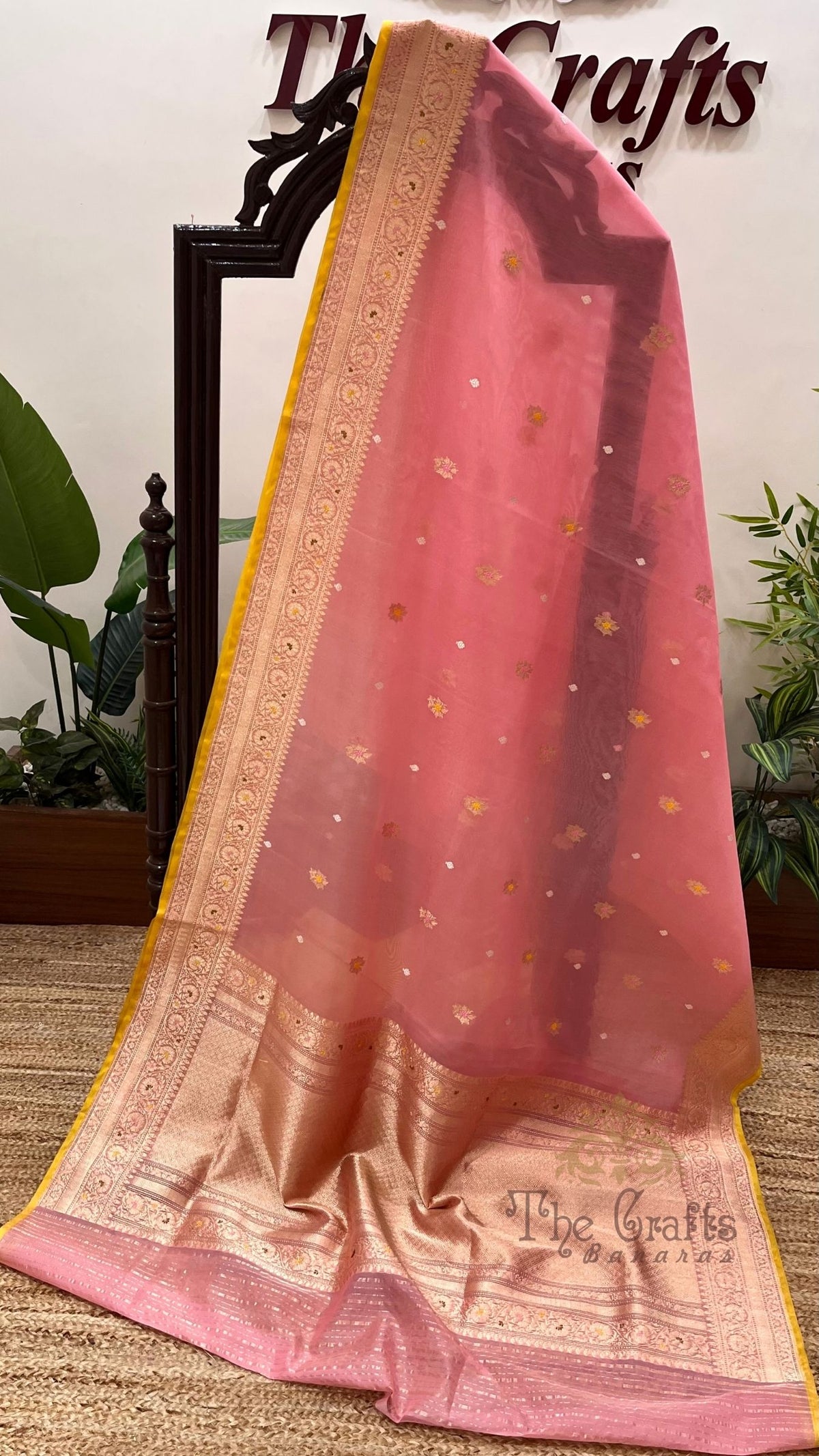 Pure Kora Silk Handloom Banarasi Saree - Kadhua Sona Rupa Bootis with Meenakari Border