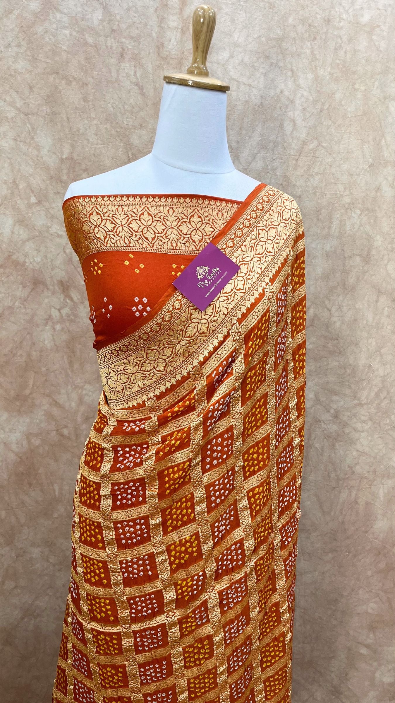 Pure Georgette Banarasi Handloom Bandhej Saree