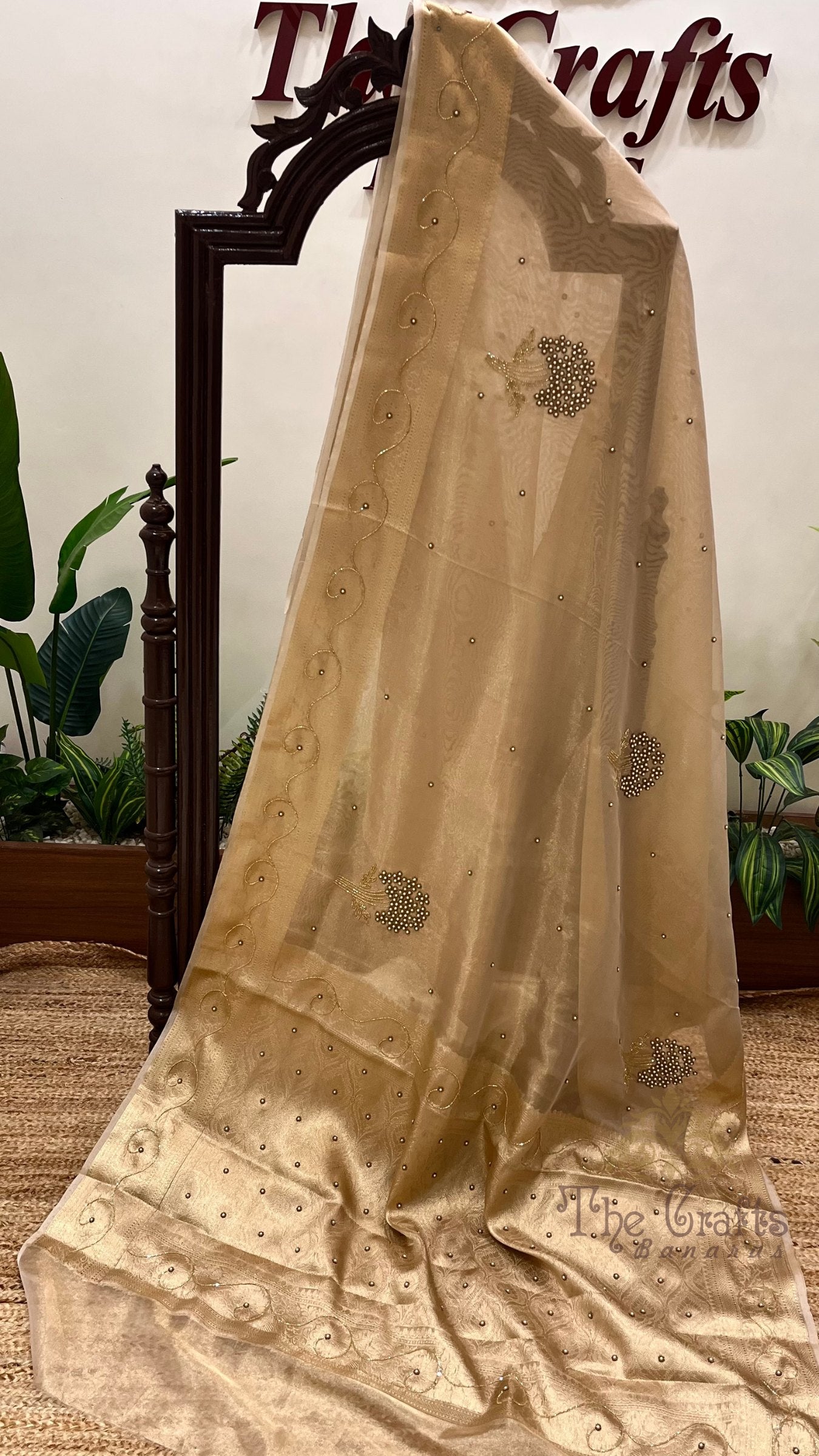 Pure Tissue Silk Banarasi Saree - with Cut Dana & Motifs Handwork