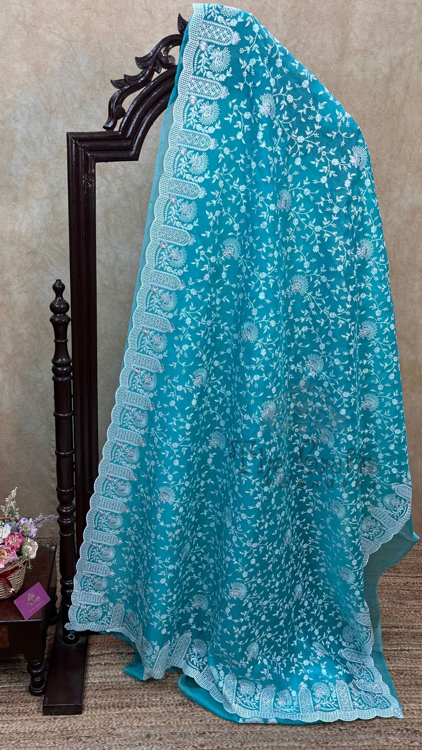 Pure Organza Silk Chikankari Handloom Banarasi Saree