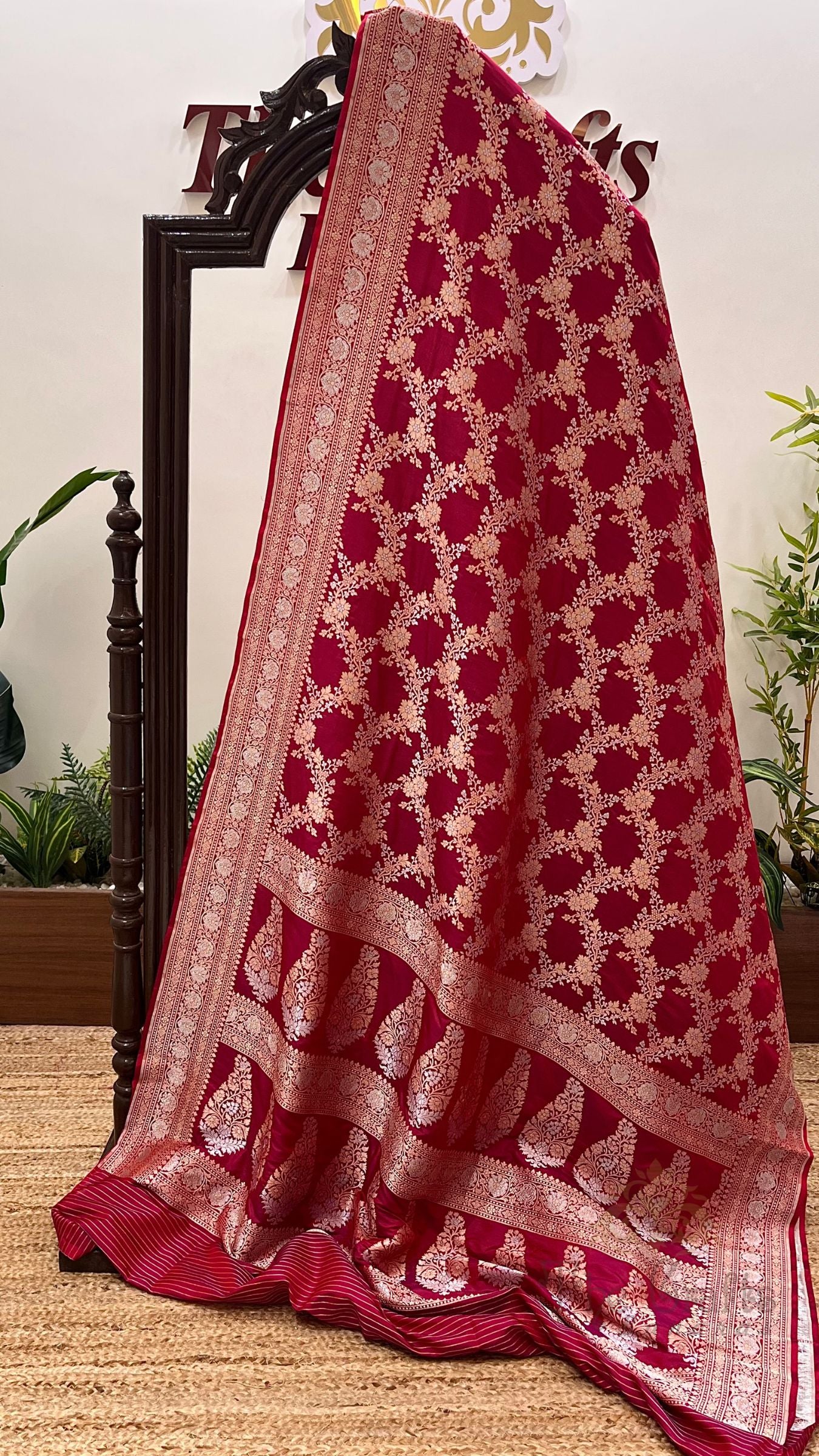 Pure Katan Silk Handloom Banarasi Saree - All Over Sona Rupa Jaal Work