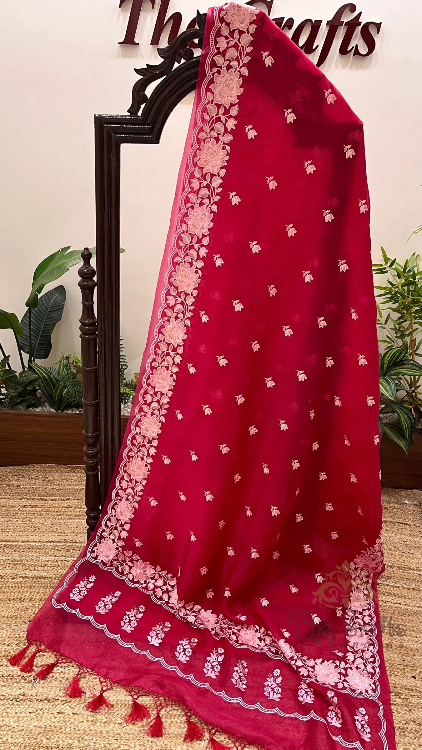 Pure Organza Silk Chikankari Handloom Banarasi Saree