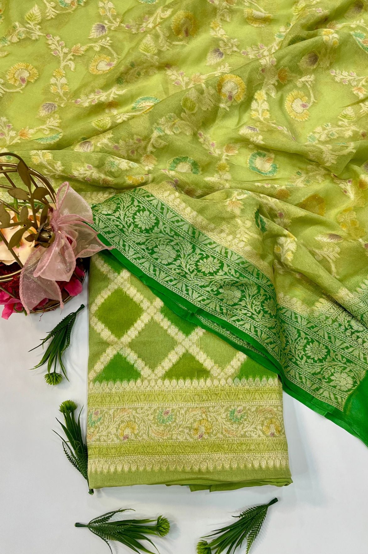 Pure Khaddi Chiffon Banarasi Dress Material