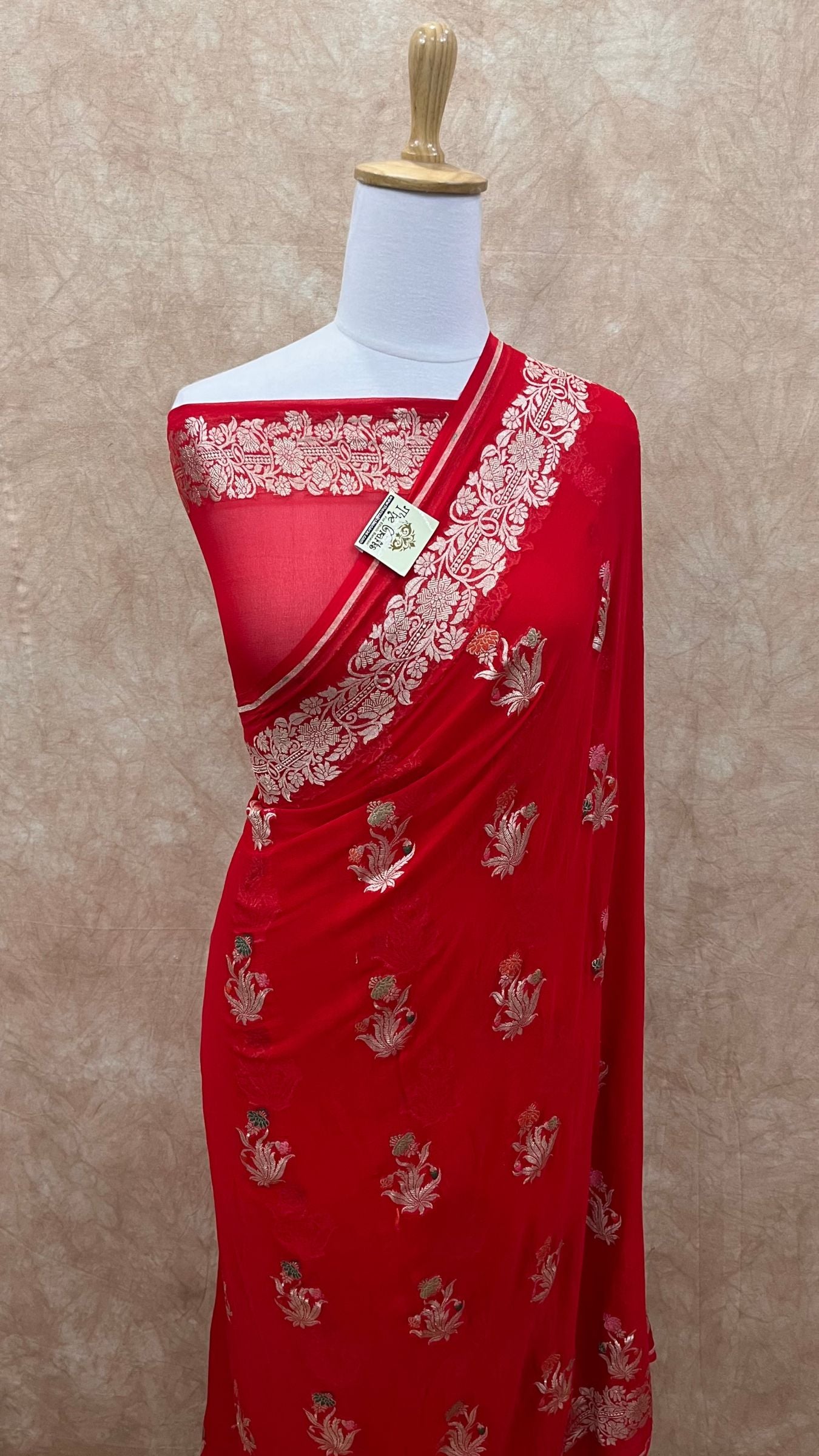 Khaddi Georgette Handloom Banarasi Saree - Jaal with Meenakari