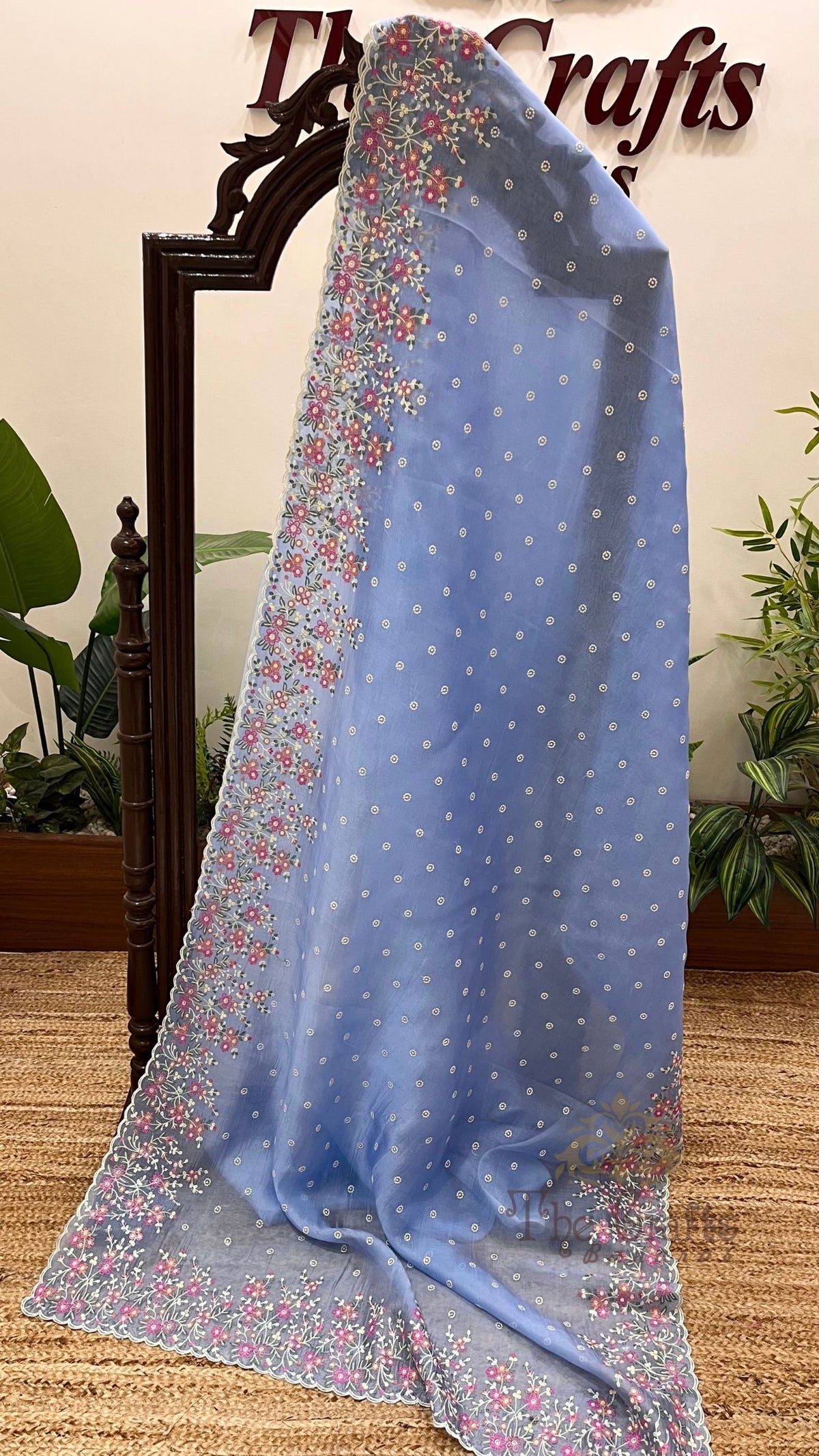 Pure Organza Silk Chikankari Handloom Banarasi Saree