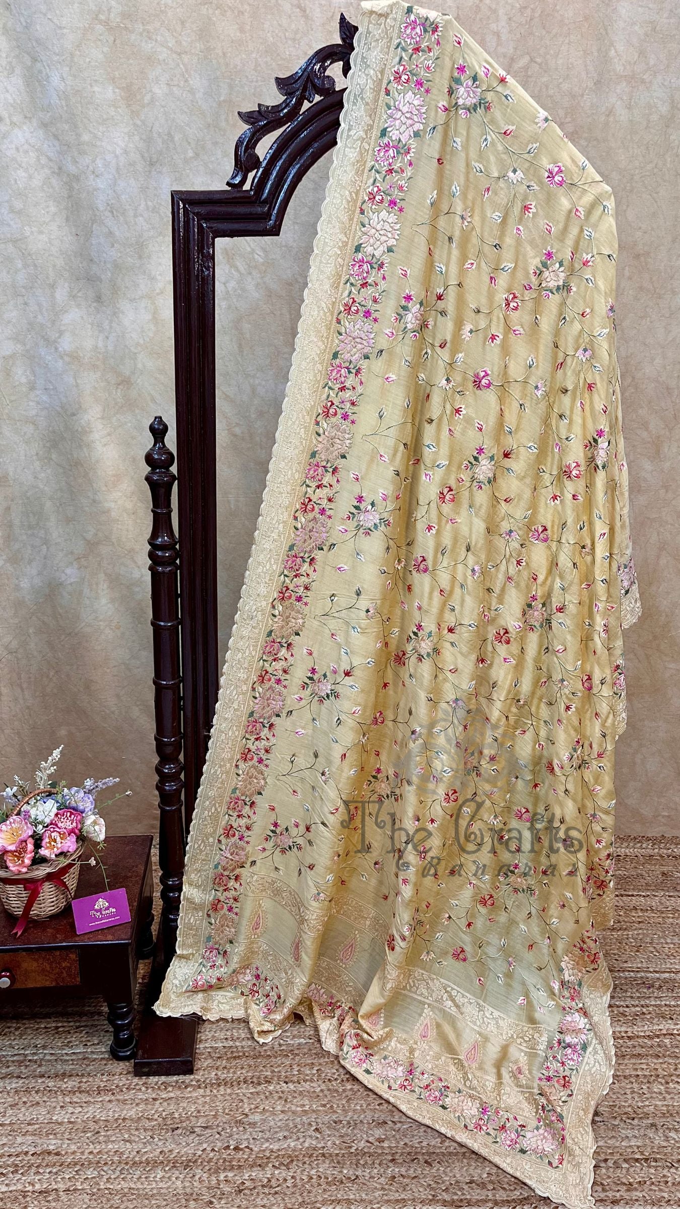 Pure Munga Silk Banarasi Saree - Chikankari all over