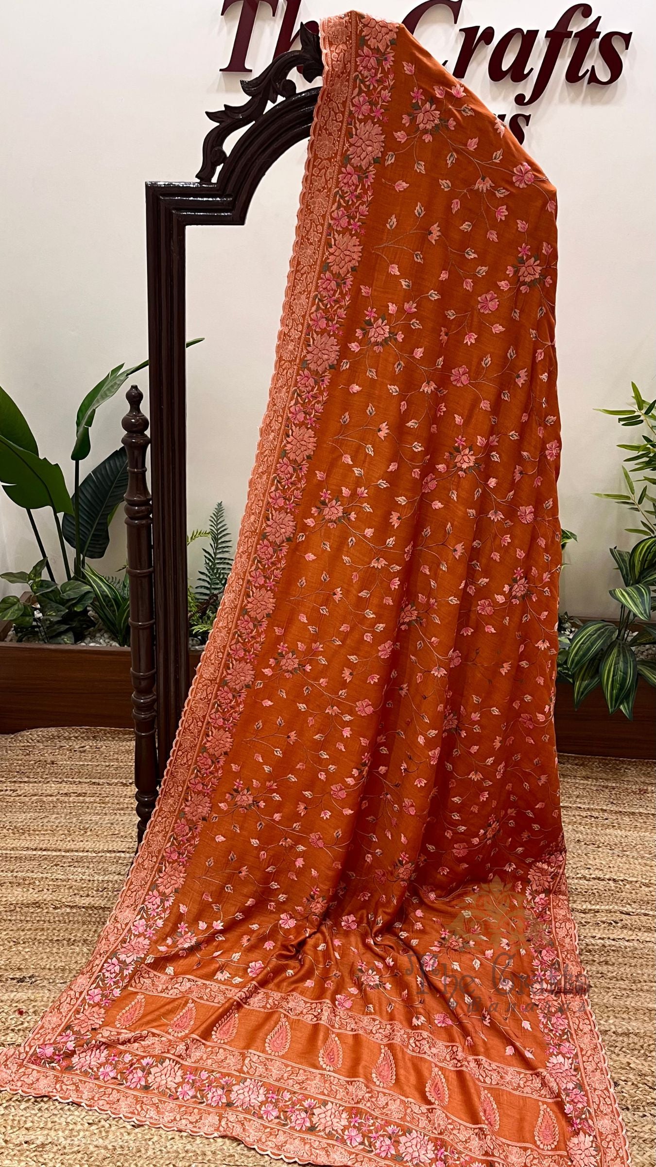 Pure Munga Silk Banarasi Saree - Chikankari all over