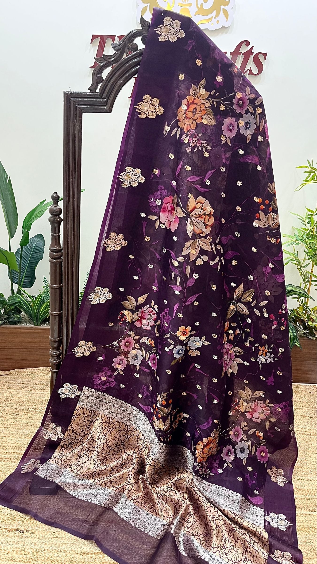 Pure Kora Silk Banarasi Saree - with Digital Print