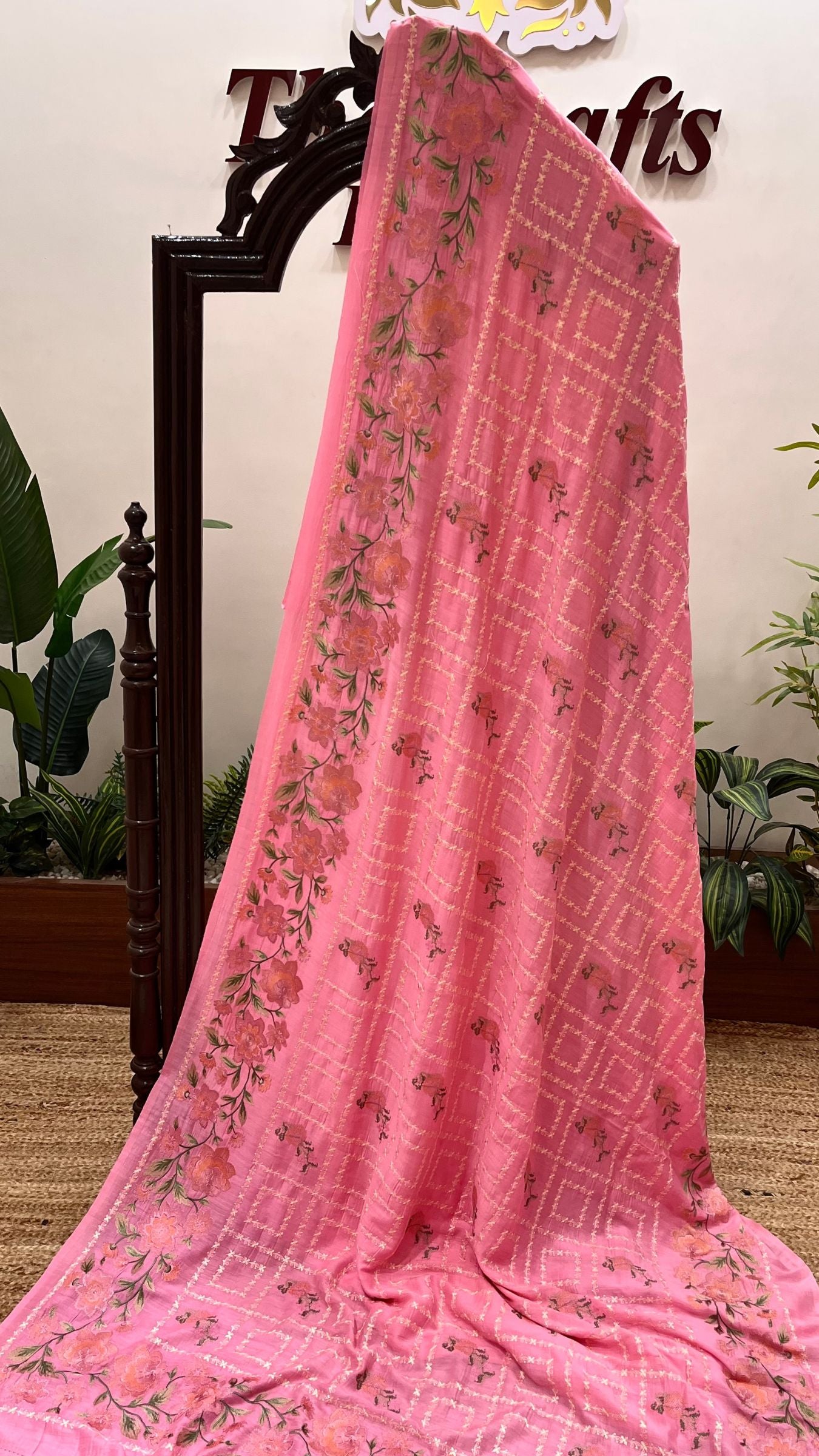 Pure Munga Silk Chikankari Handloom Banarasi Saree