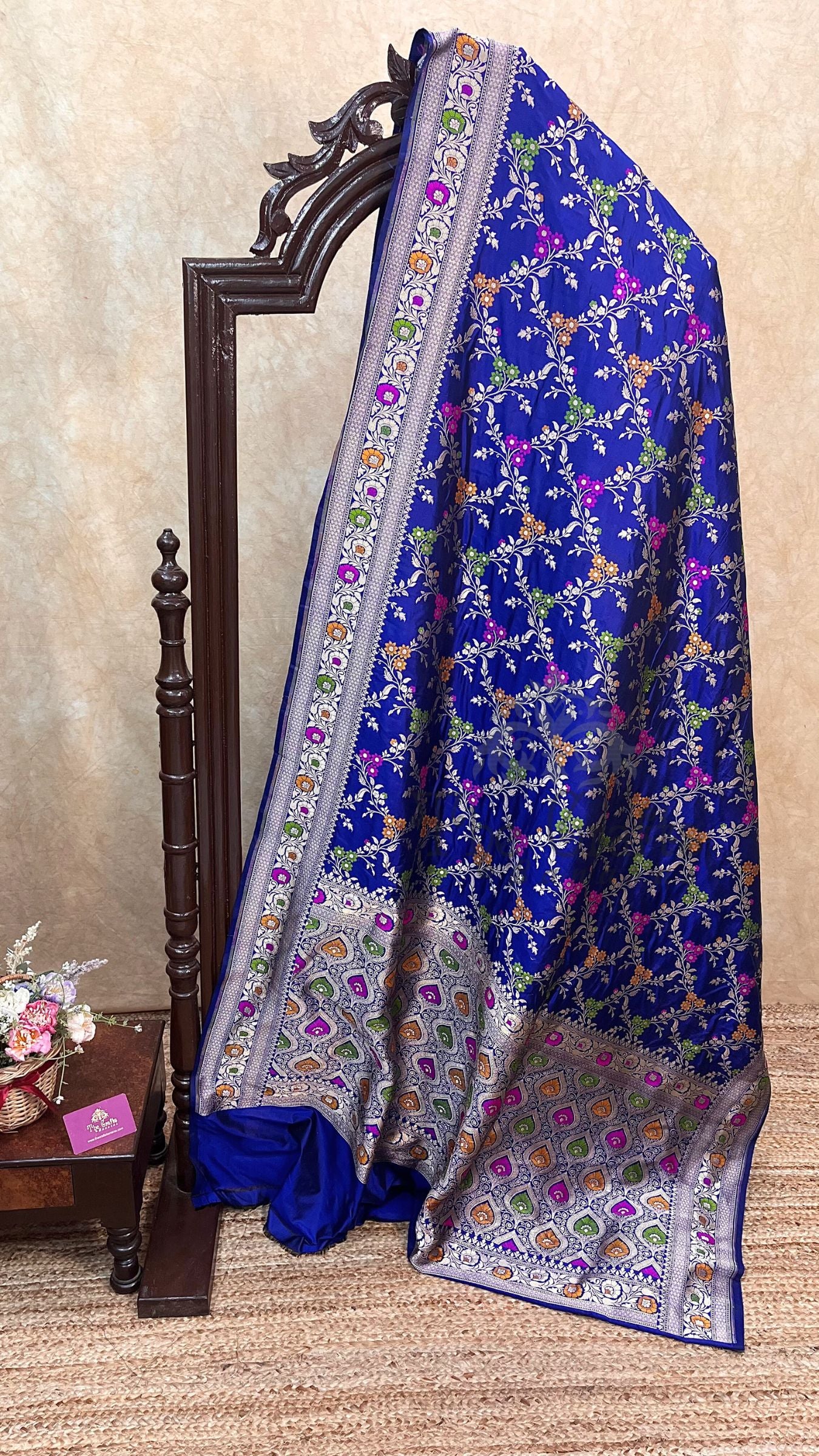 Pure Katan Silk Handloom Banarasi Saree - Jaal With Meenakari