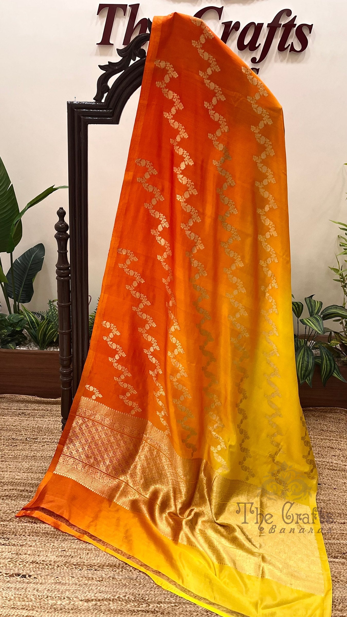 Pure Mango Silk Handloom Banarasi Saree - with kadhua stripes
