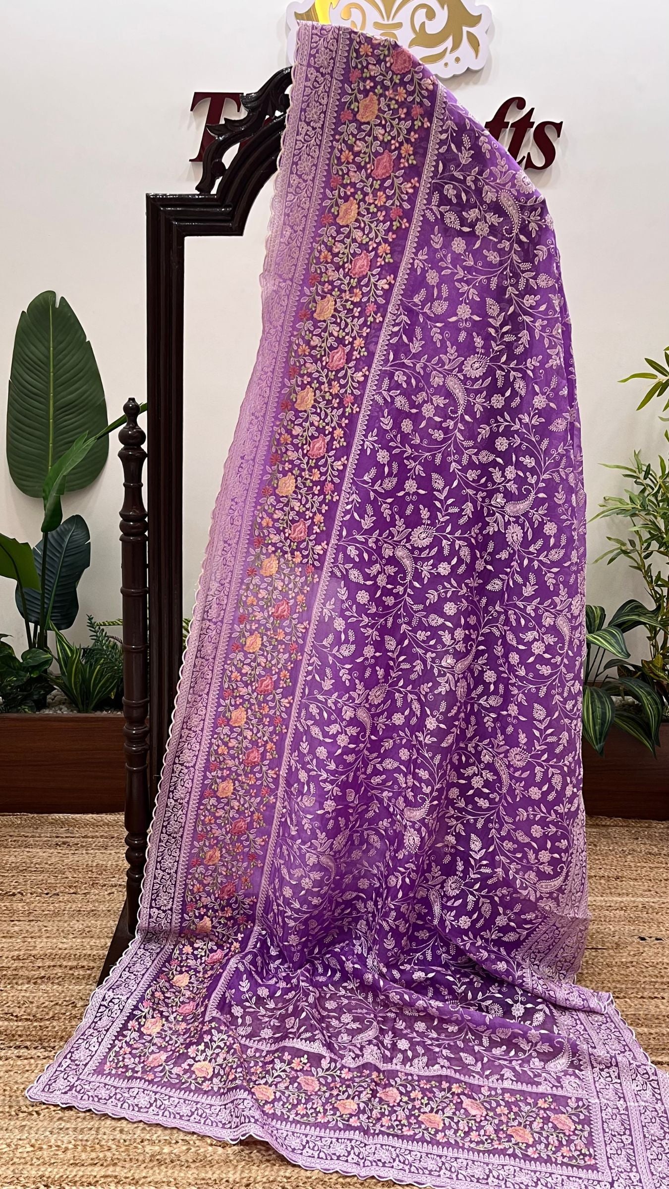 Pure Organza Silk Chikankari Handloom Banarasi Saree