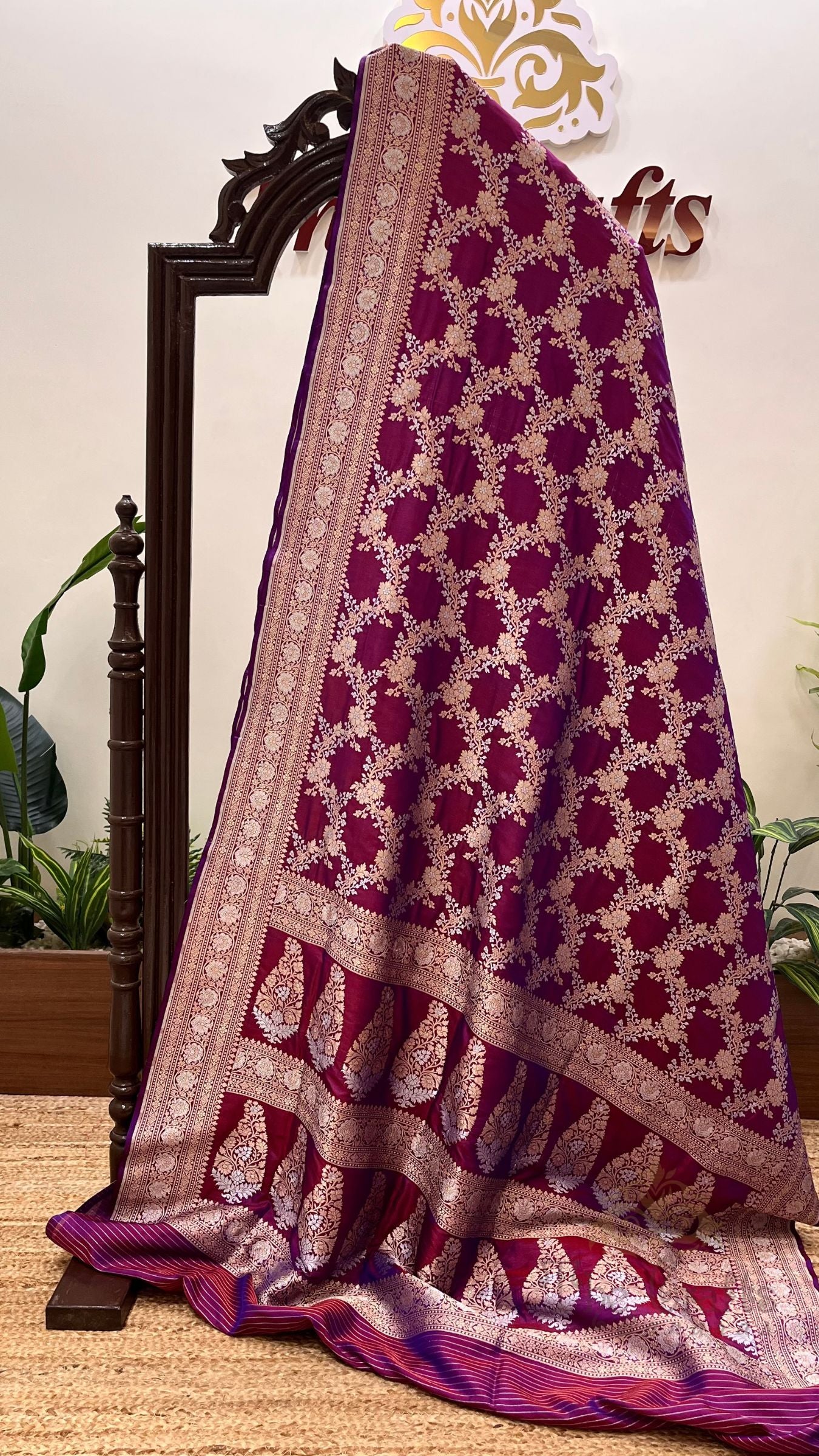 Pure Katan Silk Handloom Banarasi Saree - All Over Sona Rupa Jaal Work