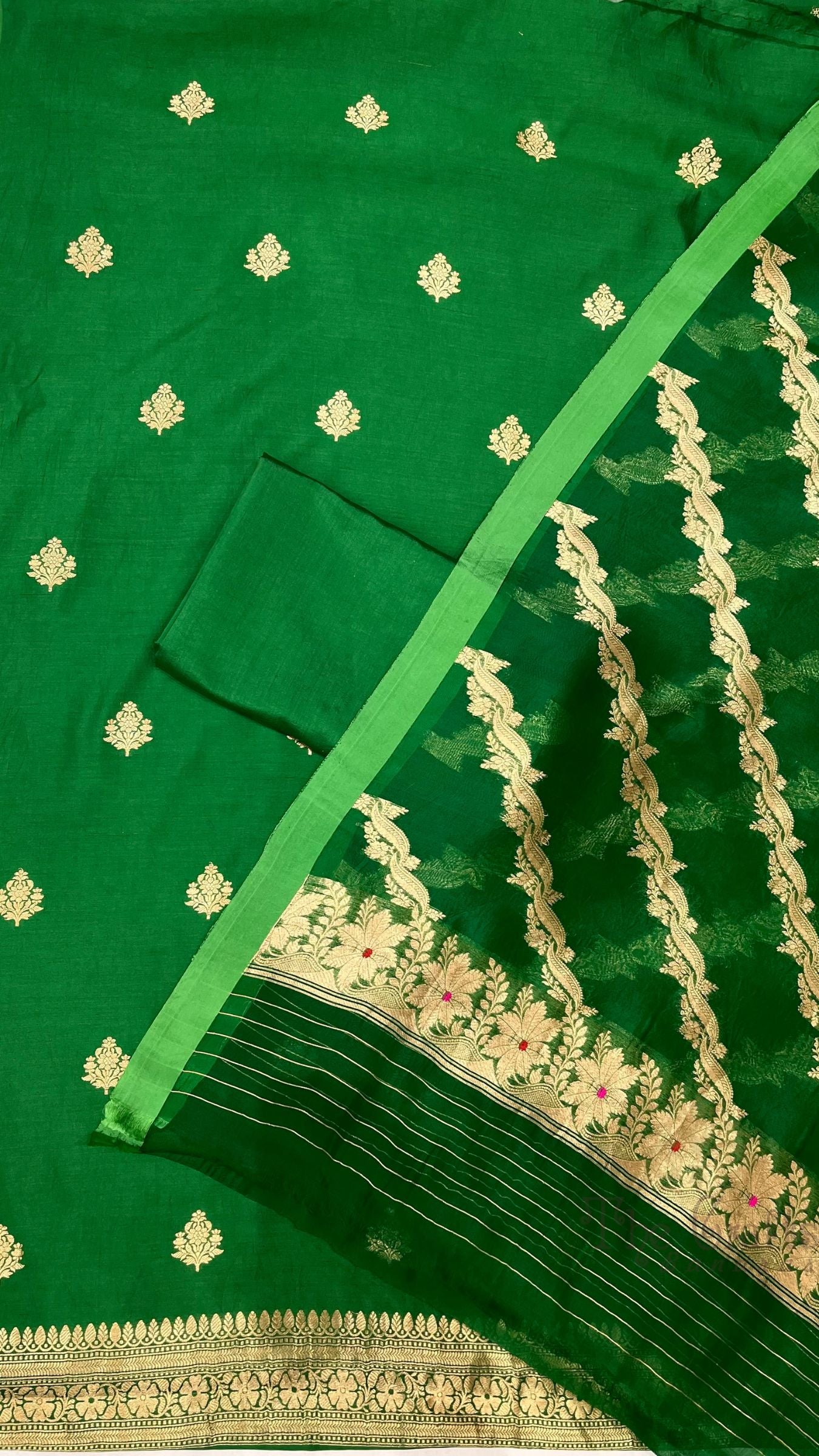 Pure Chiniya Silk Handloom Banarasi Dress Material - Meenakari