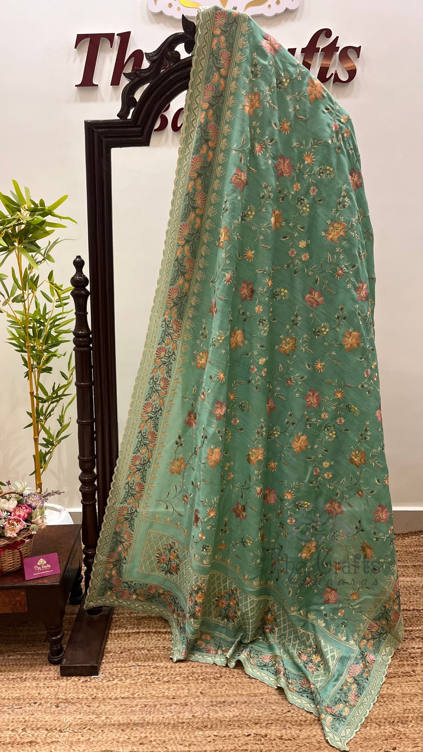 Pure Munga Silk Banarasi Saree - Chikankari all over