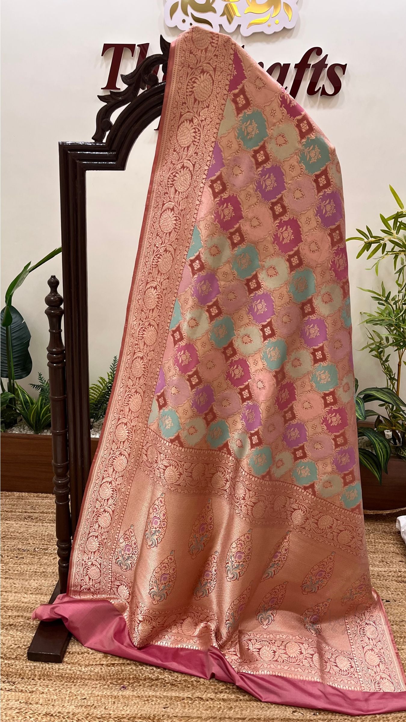 Rangkat Pure Katan Silk Handloom Banarasi Saree - Jaal with meenakari