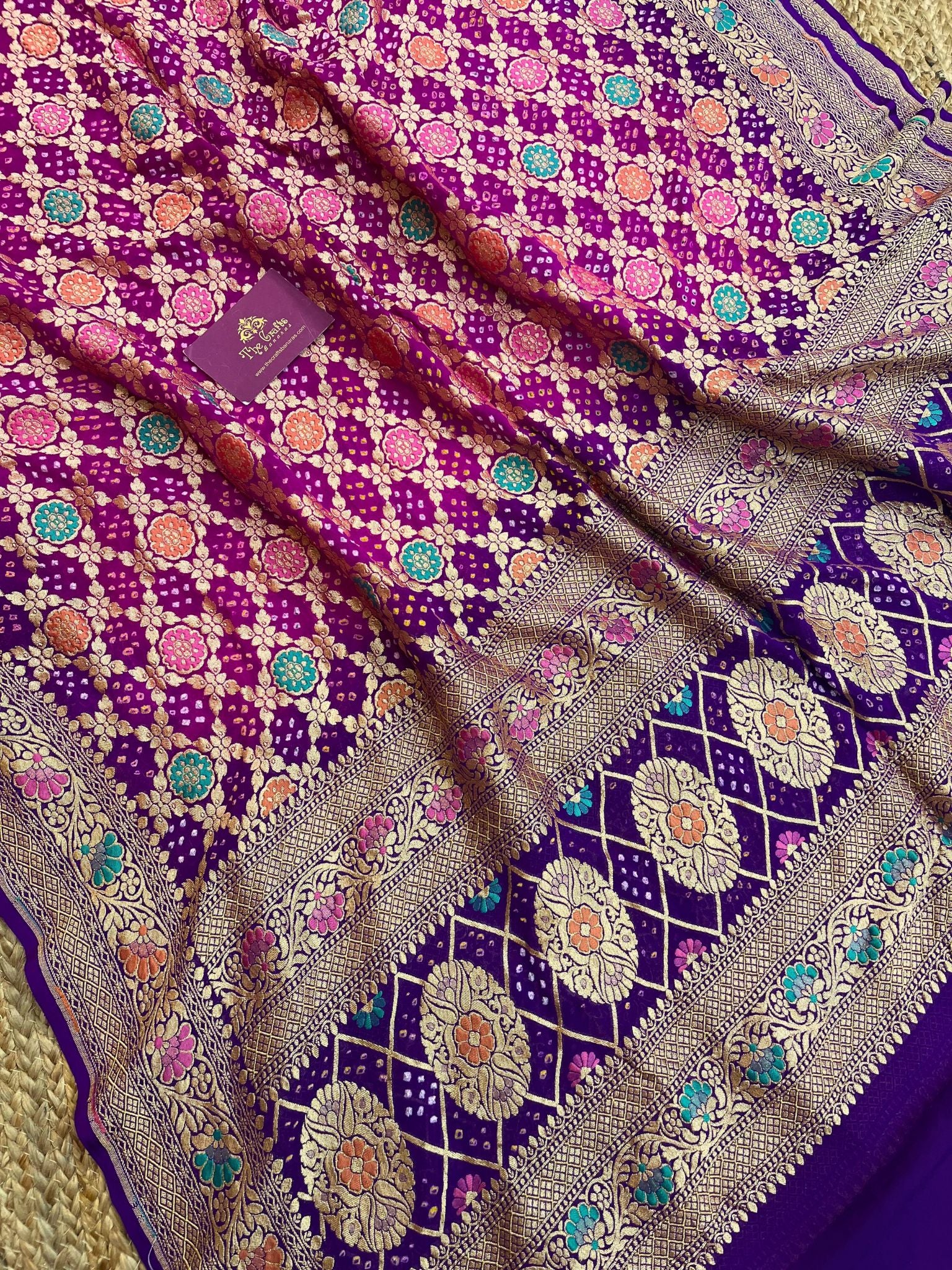 Khaddi Georgette Banarasi Handloom Bandhej Dupatta - Meenakari