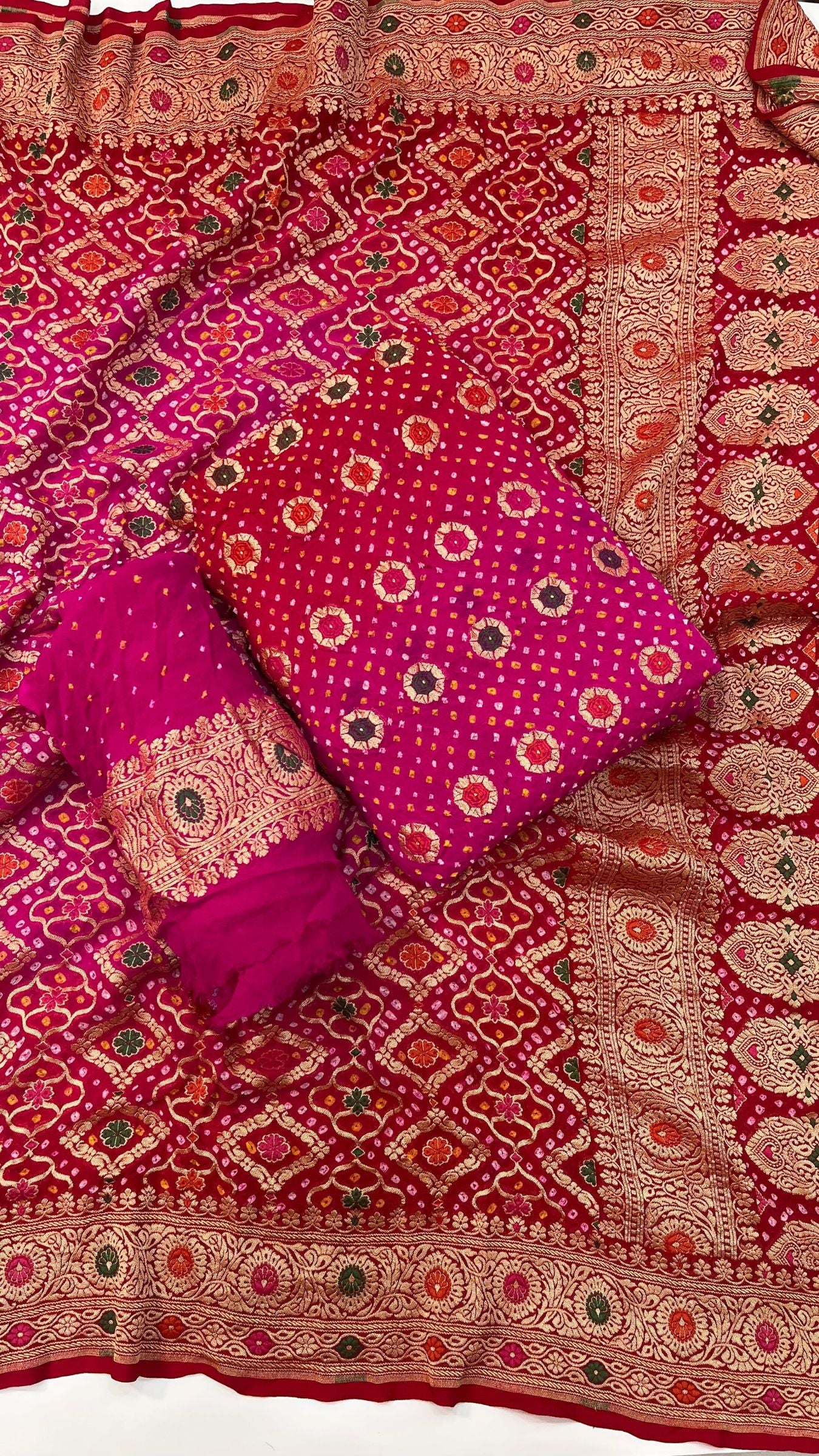 Pure Georgette Banarasi Bandhej Dress Material - with Meenakari