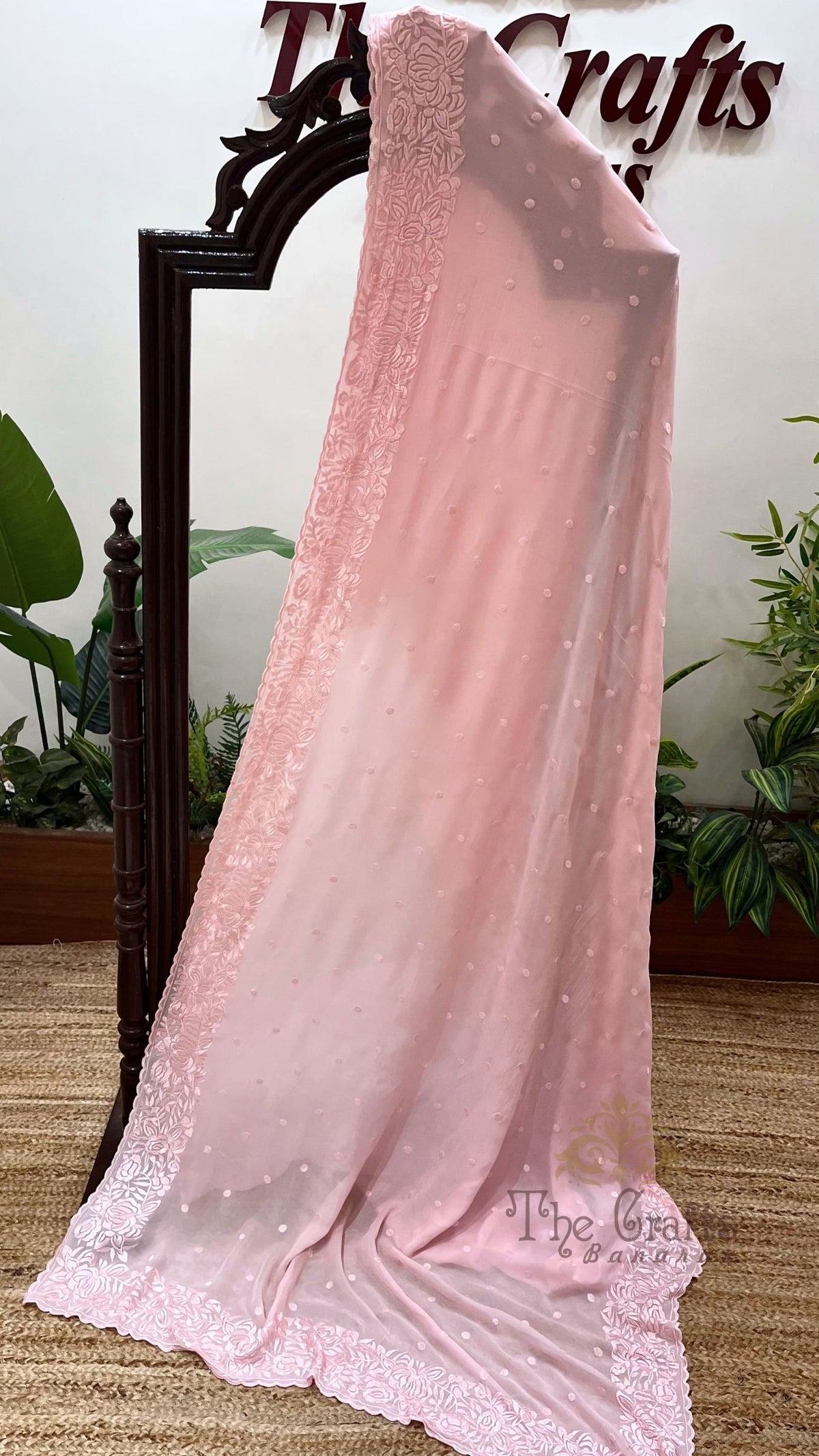 Pure Georgette Chikankari Handloom Banarasi Saree