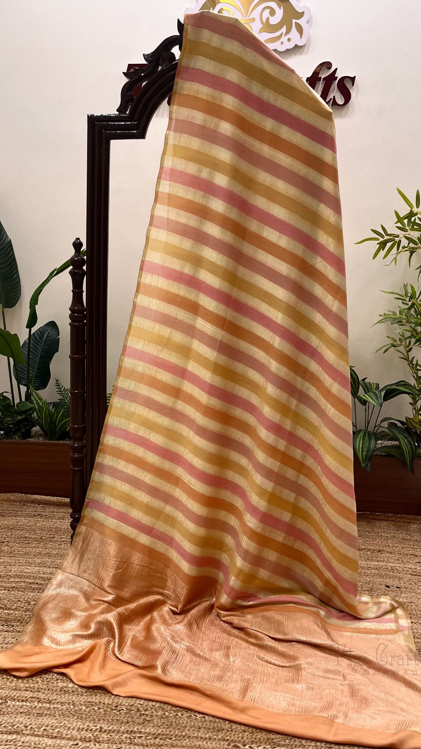 Pure Munga Tissue Silk Stripe Handloom Banarasi Saree