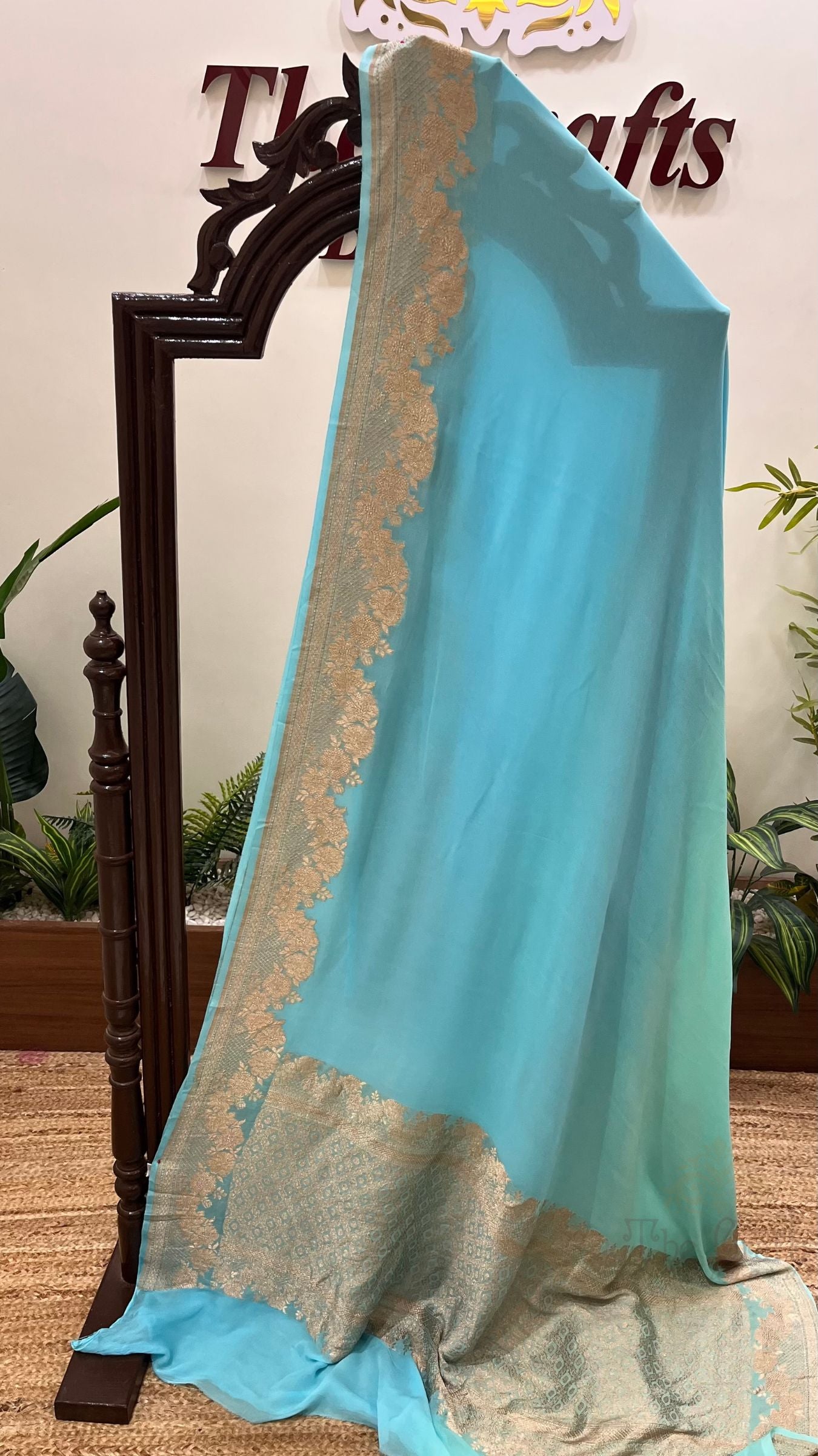 Khaddi Georgette Banarasi Saree - Antique Zari