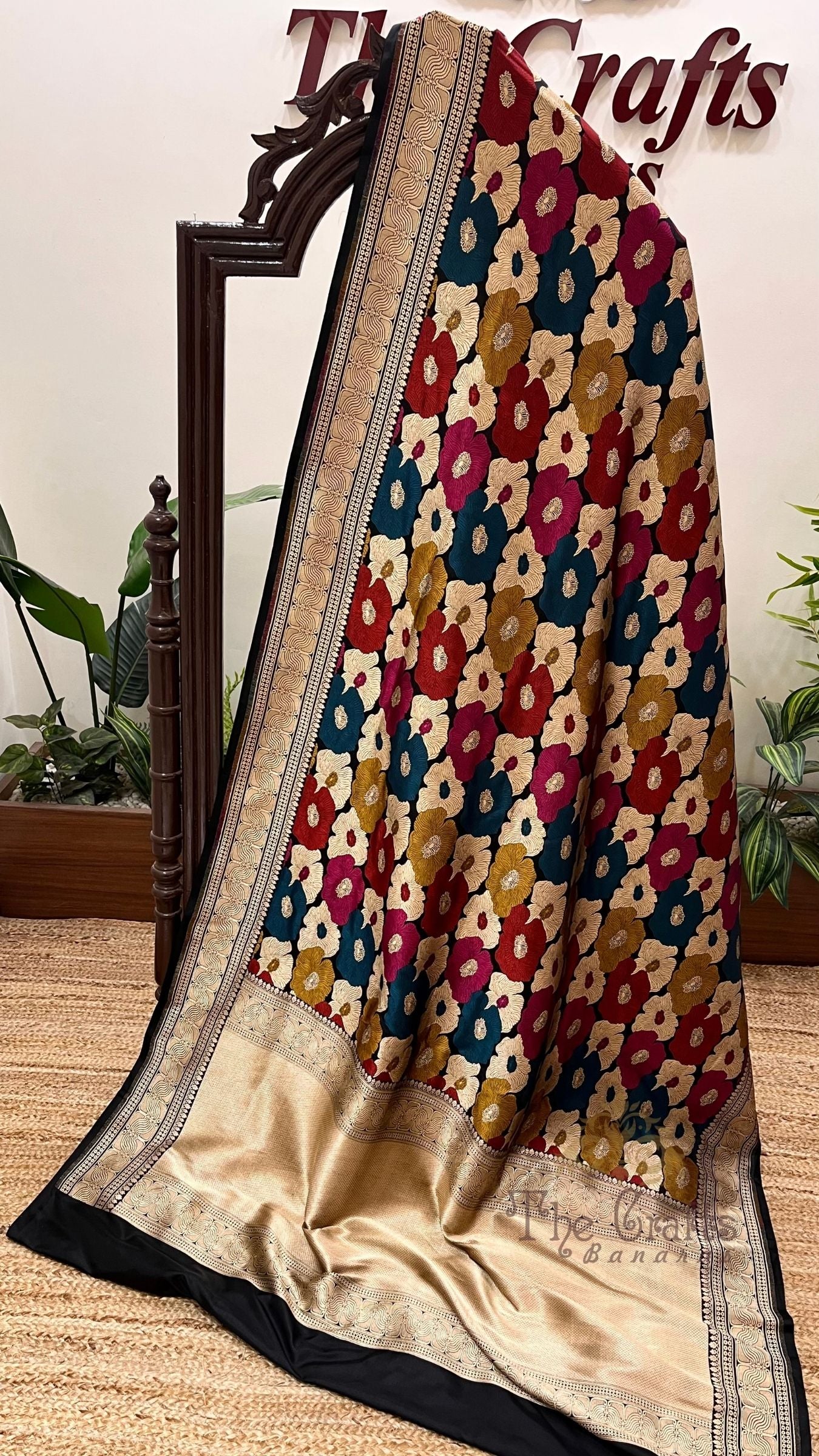 Pure Katan Silk Handloom Banarasi Saree - Multi Meenakari Floral Jaal