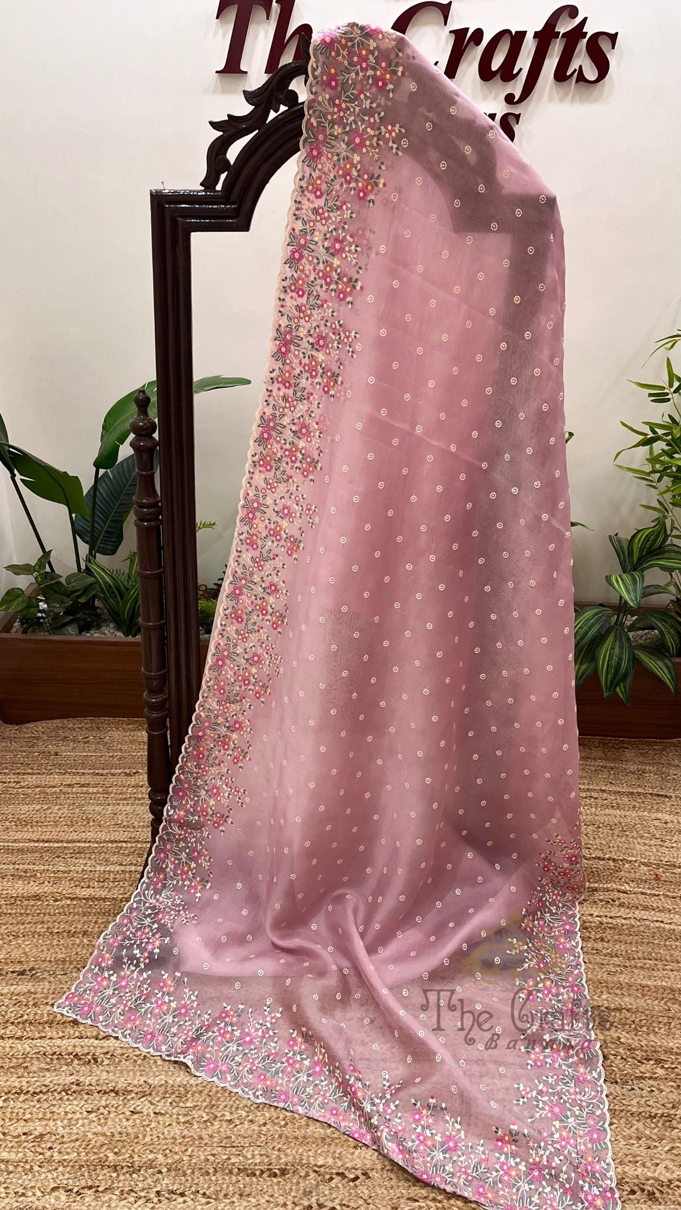 Pure Organza Silk Chikankari Handloom Banarasi Saree