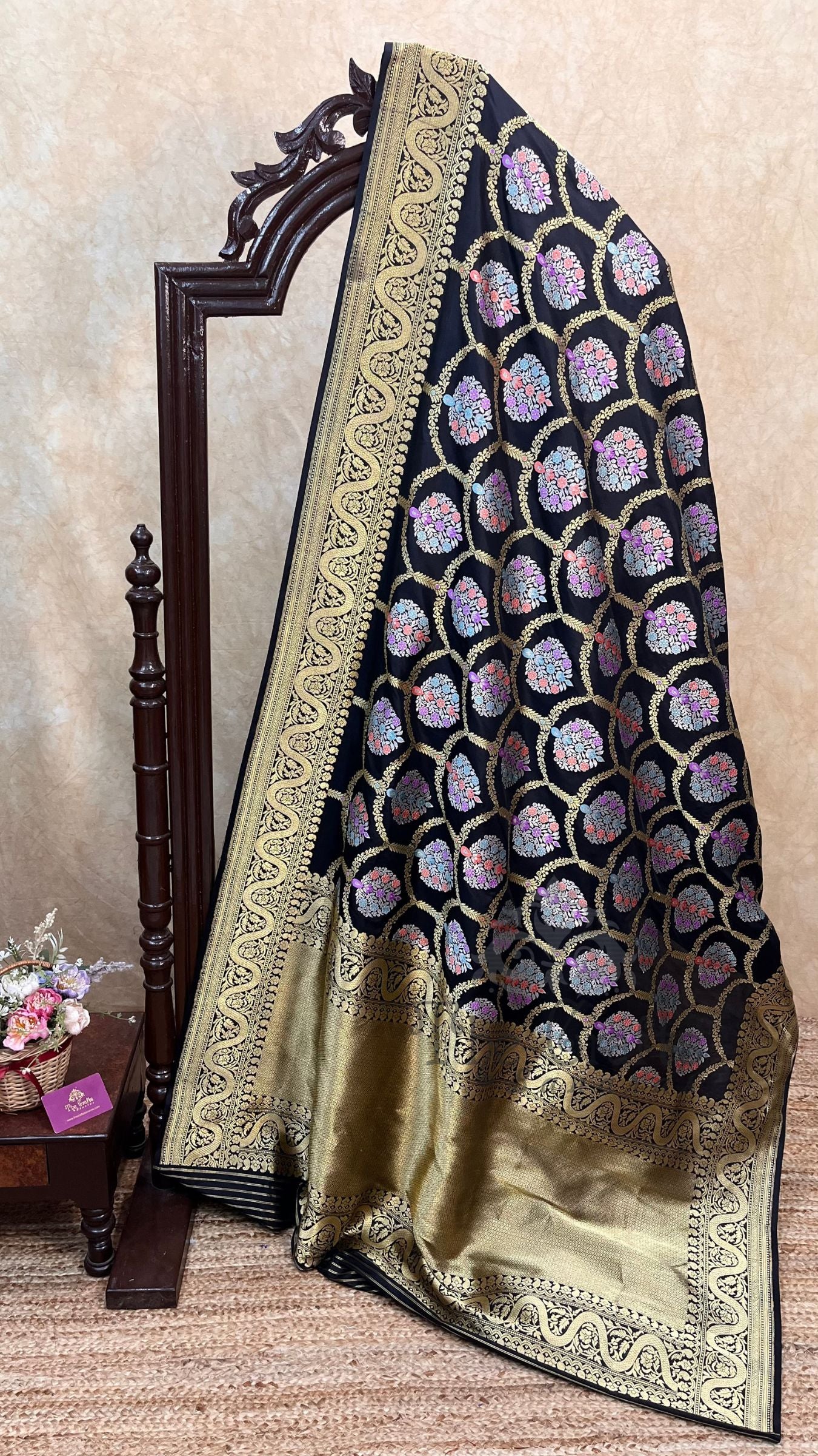 Pure Katan Silk Handloom Banarasi Saree - All Over Kadiyal Multimeena Jangla