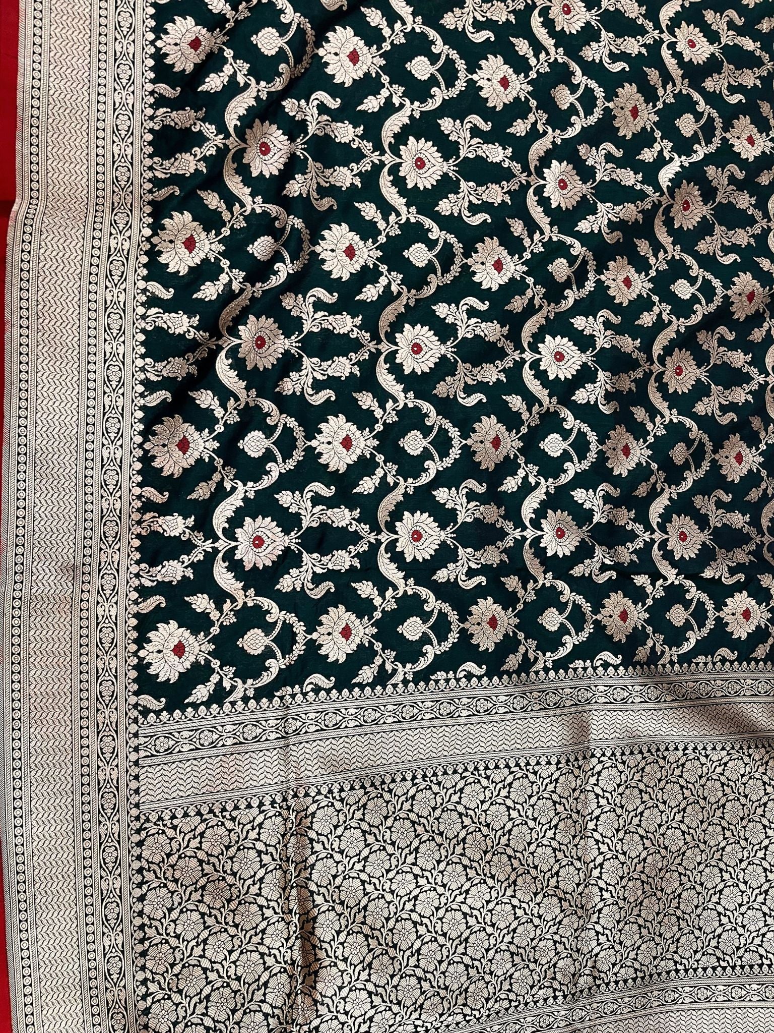 Pure Katan Silk Handloom Banarasi Saree - Jaal Work With Meenakari