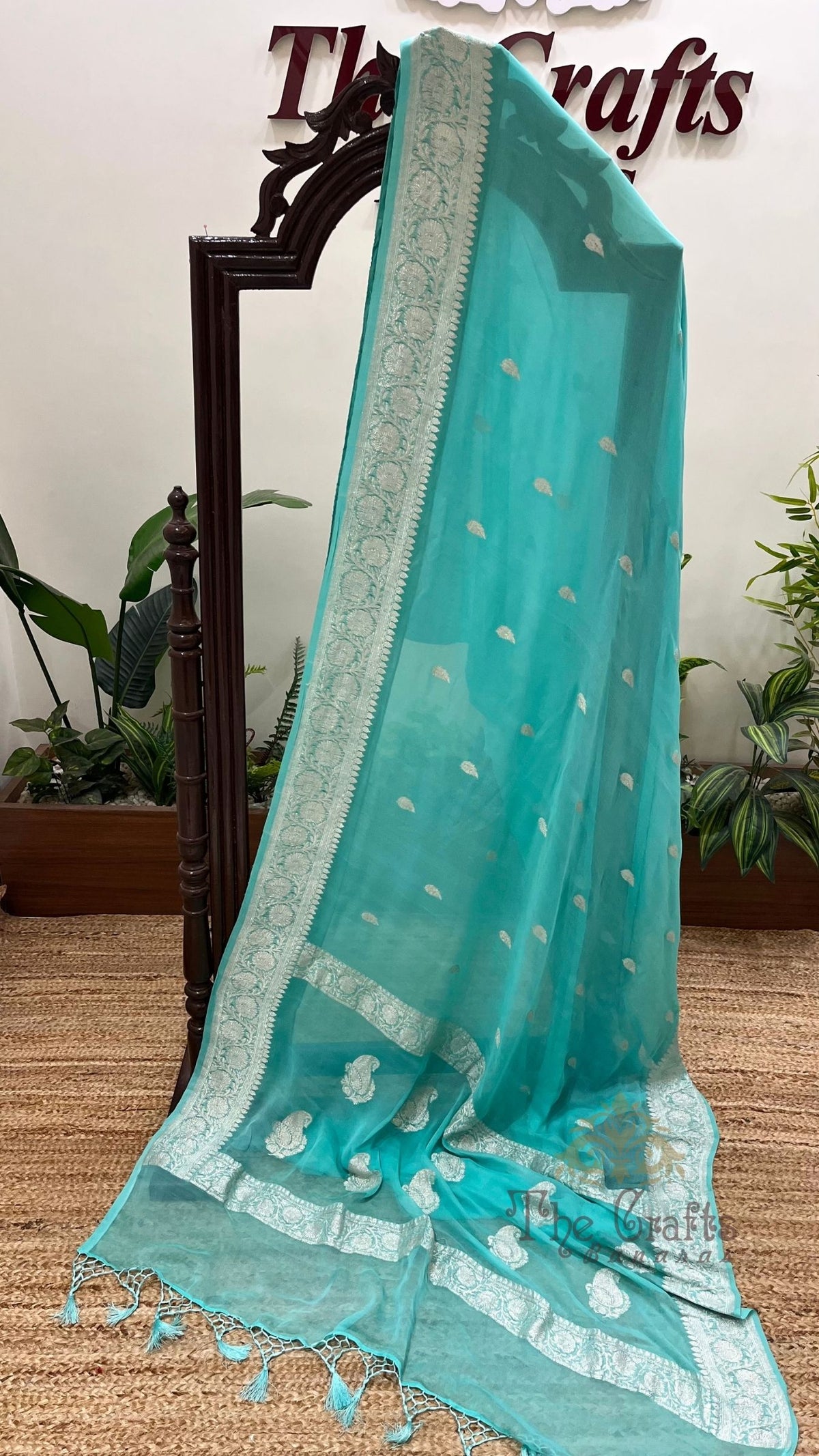 Pure Georgette Banarasi Saree - Silver Zari