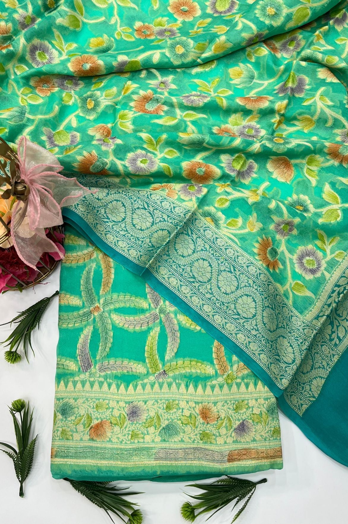 Pure Khaddi Chiffon Banarasi Dress Material
