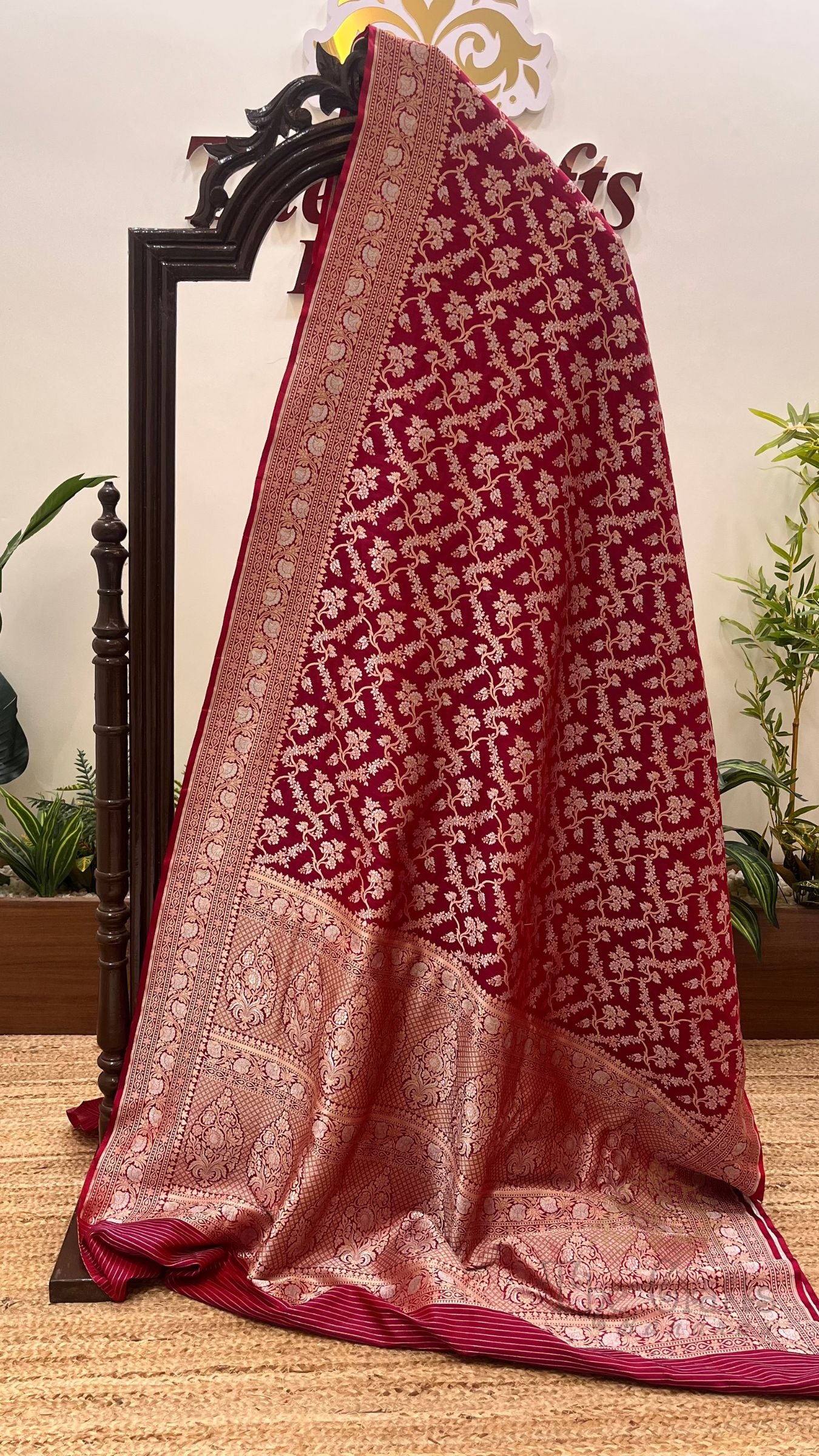 Pure Katan Silk Handloom Banarasi Saree - All Over Sona Rupa Jaal Work