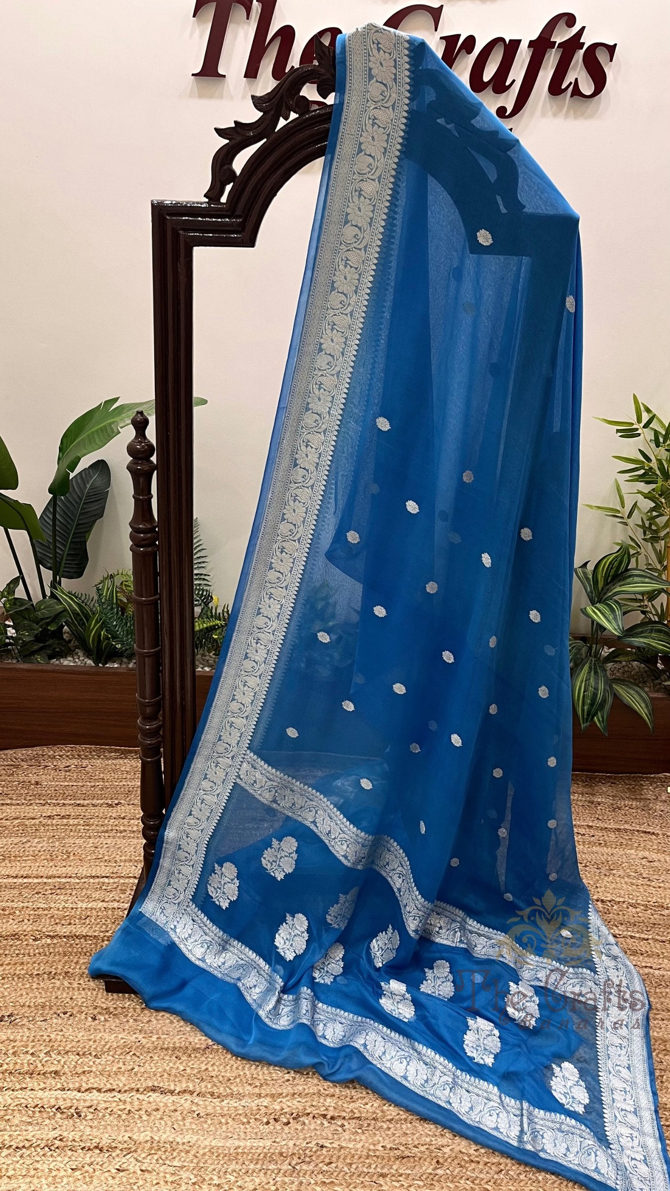 Pure Georgette Banarasi Saree - Silver Zari