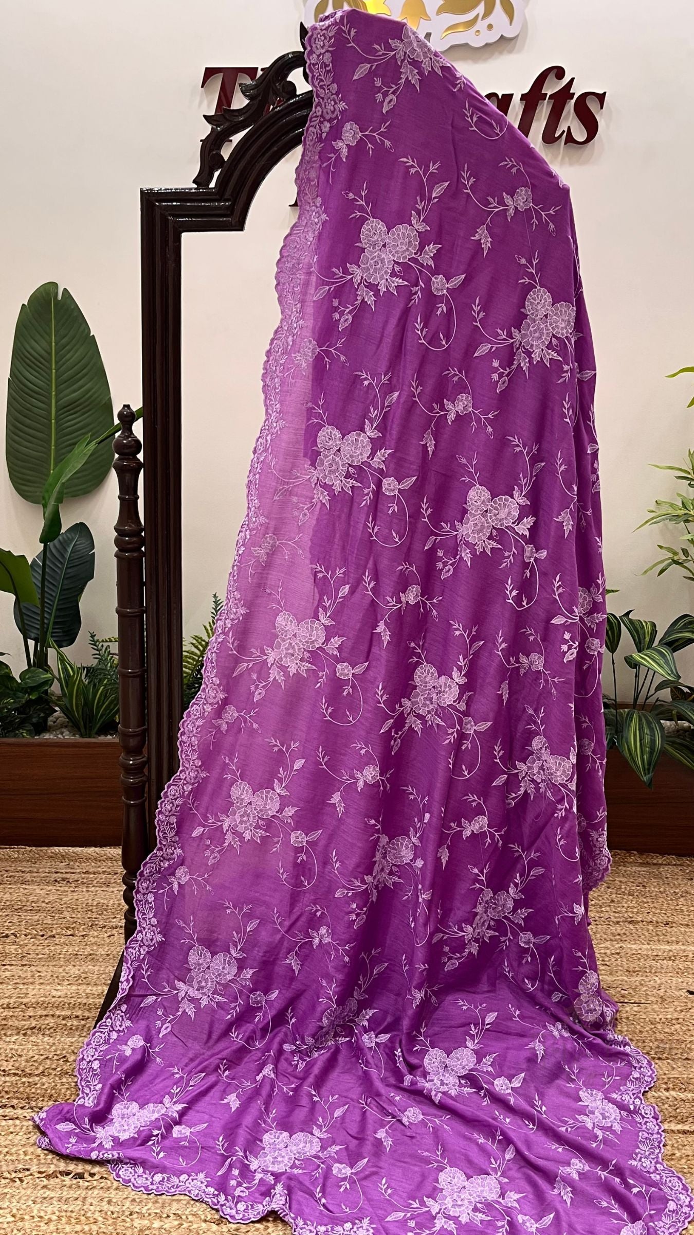 Pure Munga Silk Handloom Banarasi Saree - Chikankari all over