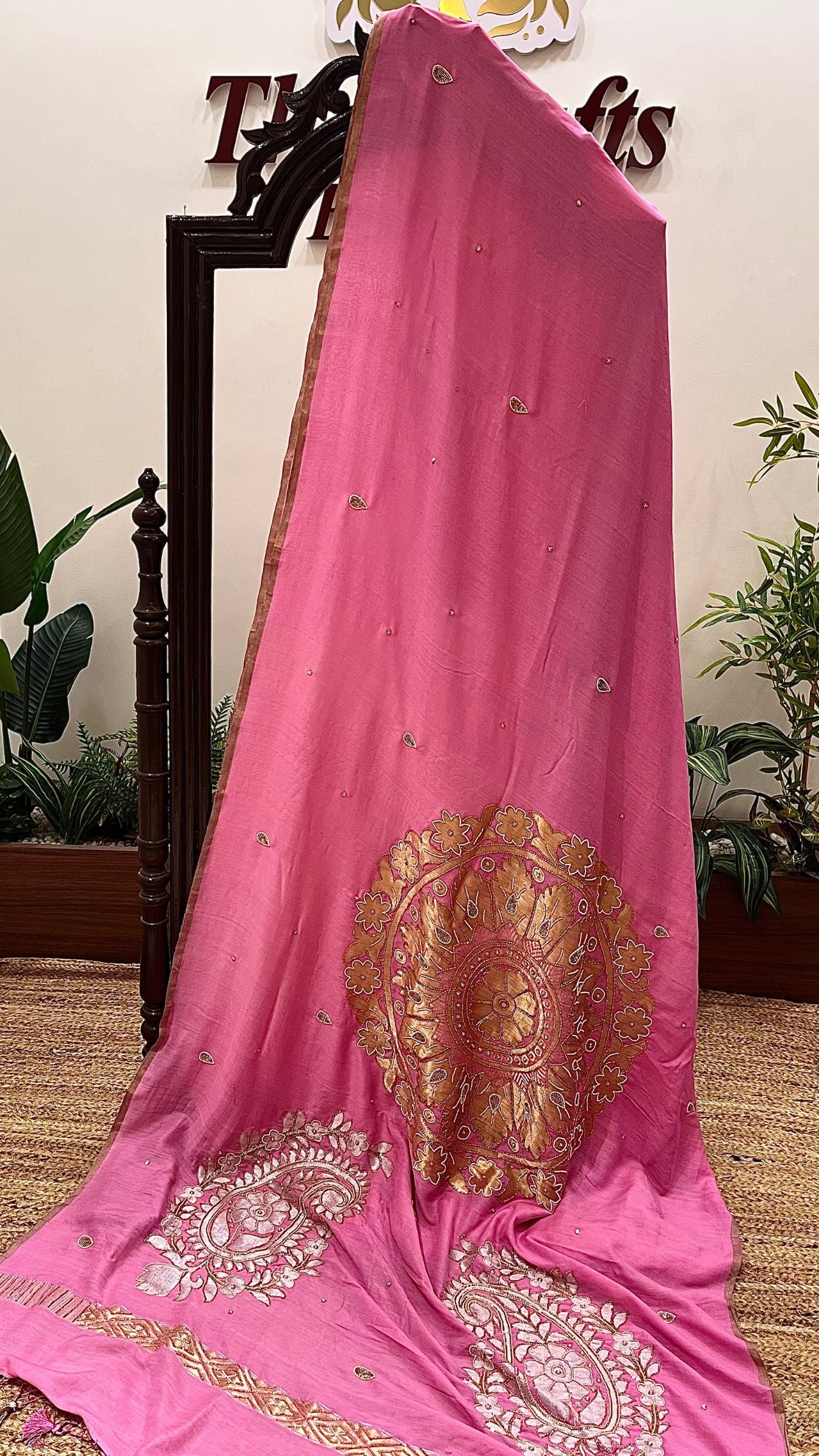 Pure Munga Silk Handloom Banarasi Saree - Handwork Cut Dana and Stone Work