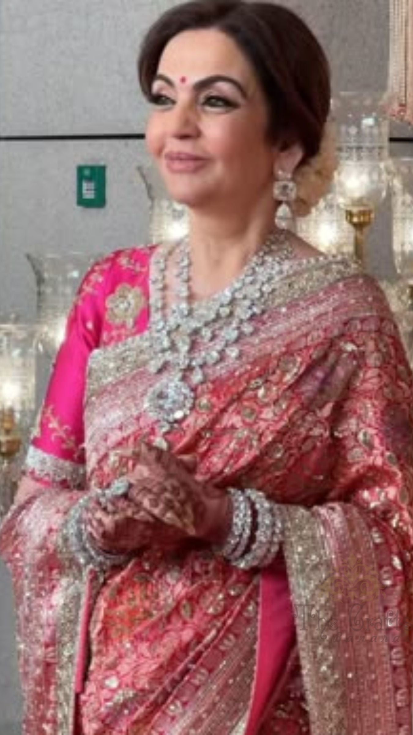 Nita Ambani in Pure katan Silk Handloom Banarasi Saree - Tanchui Brocade Meena with Zardozi Stone Work
