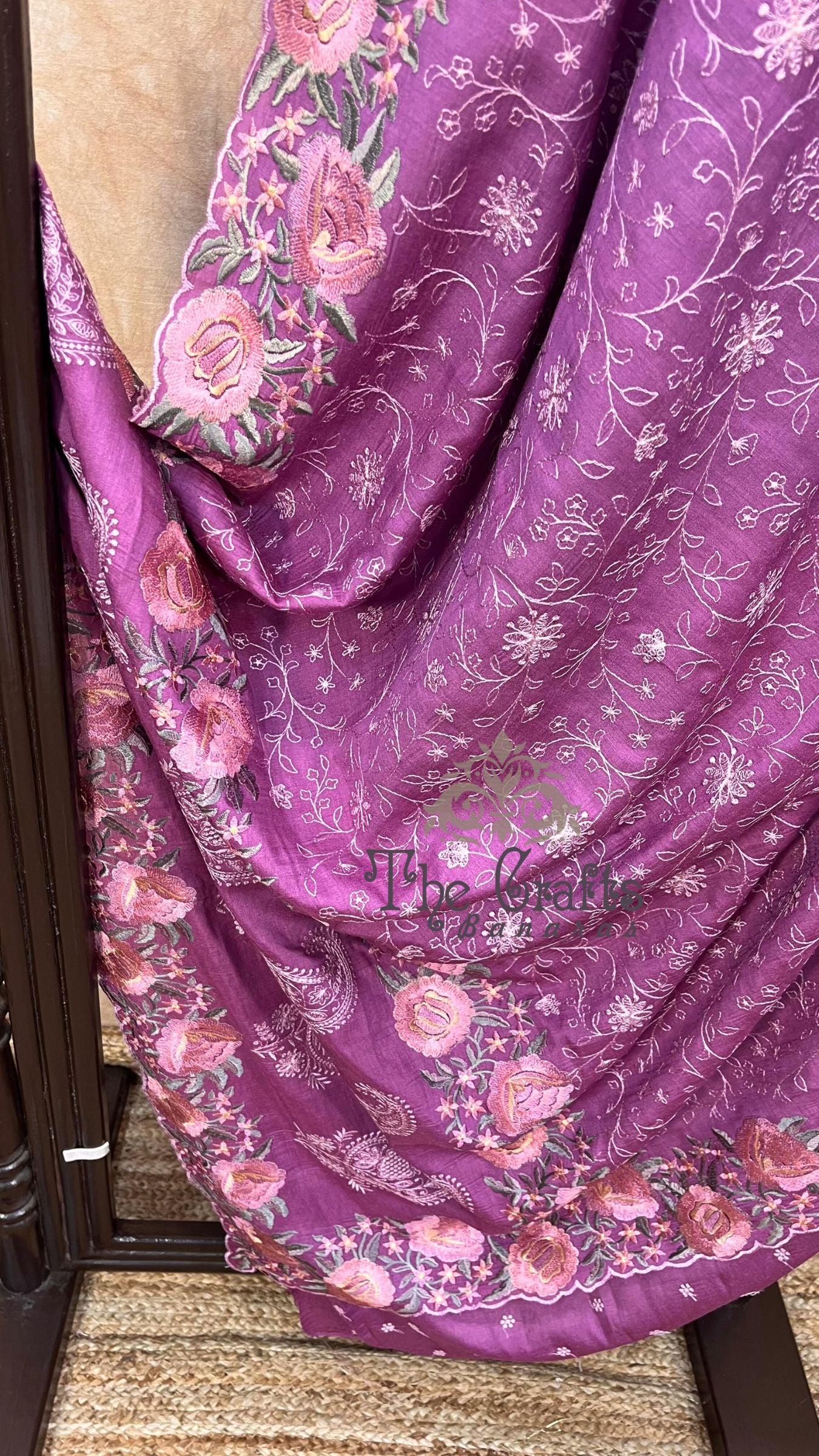 Pure Munga Silk Banarasi Saree - Chikankari all over