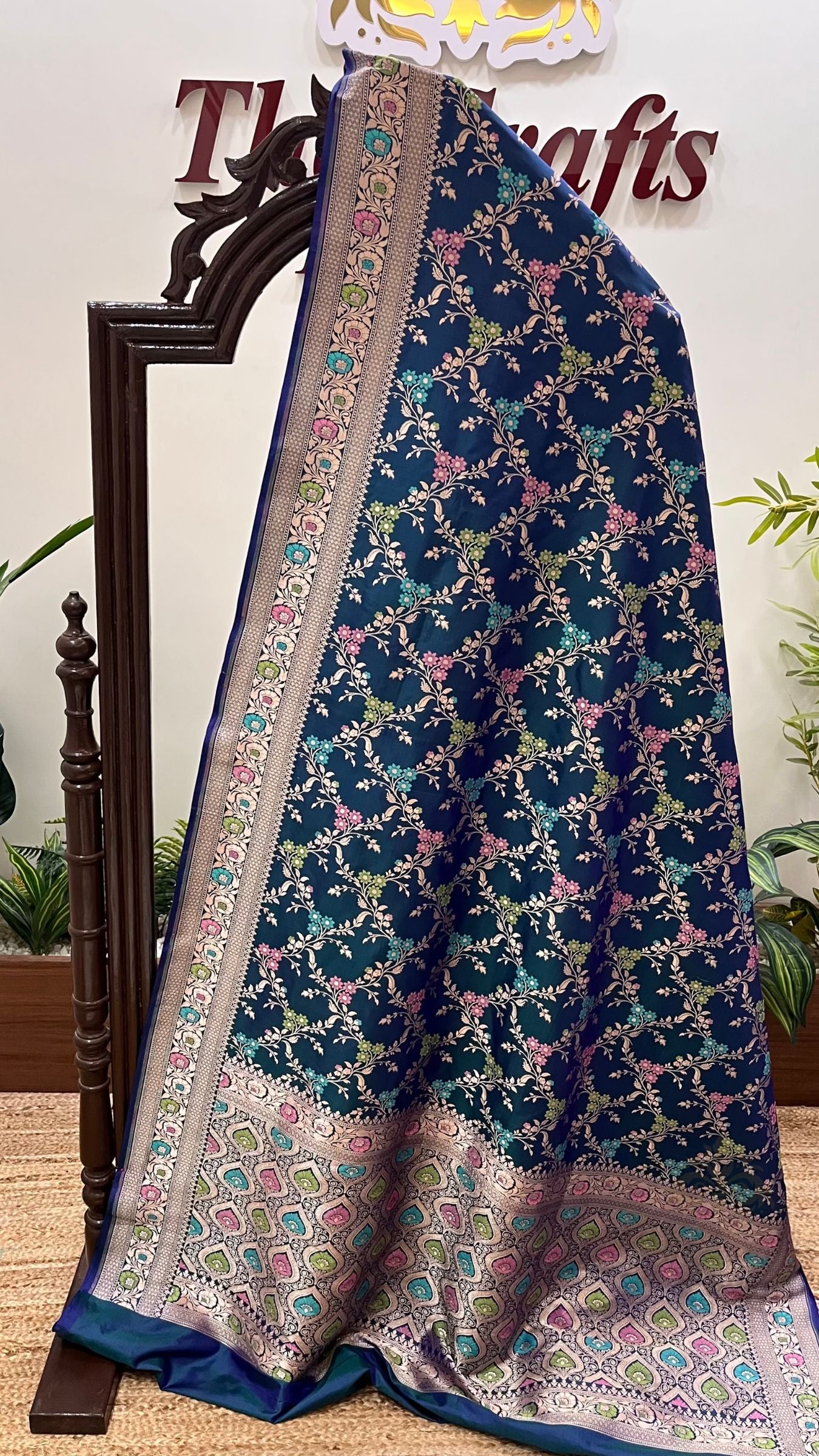 Pure Katan Silk Handloom Banarasi Saree - Jaal With Meenakari