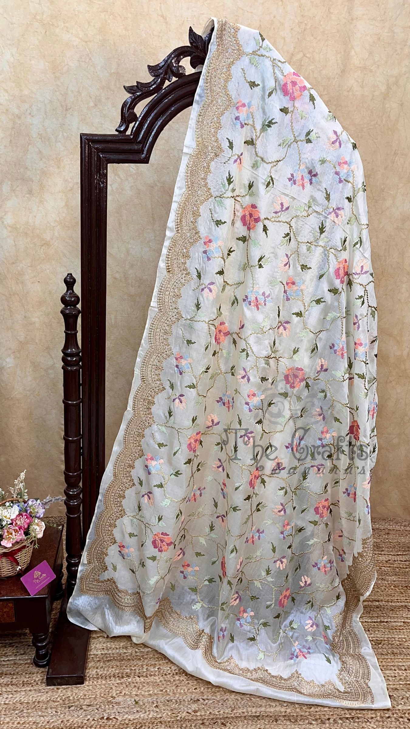 Pure Tussar Silk Chikankari Handloom Banarasi Saree