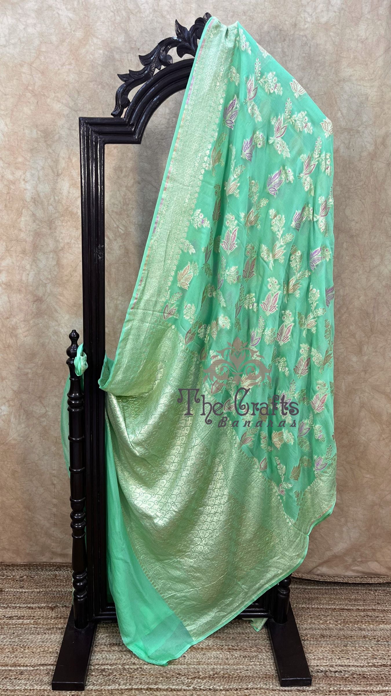 Khaddi Georgette Handloom Banarasi Saree - Jaal with Meenakar