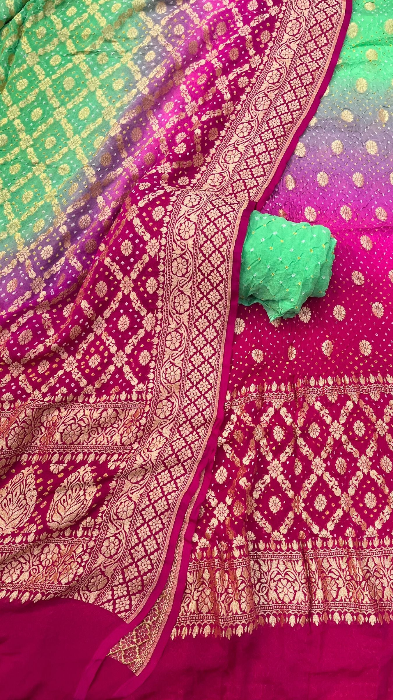 Pure Georgette Banarasi Bandhej Dress Material