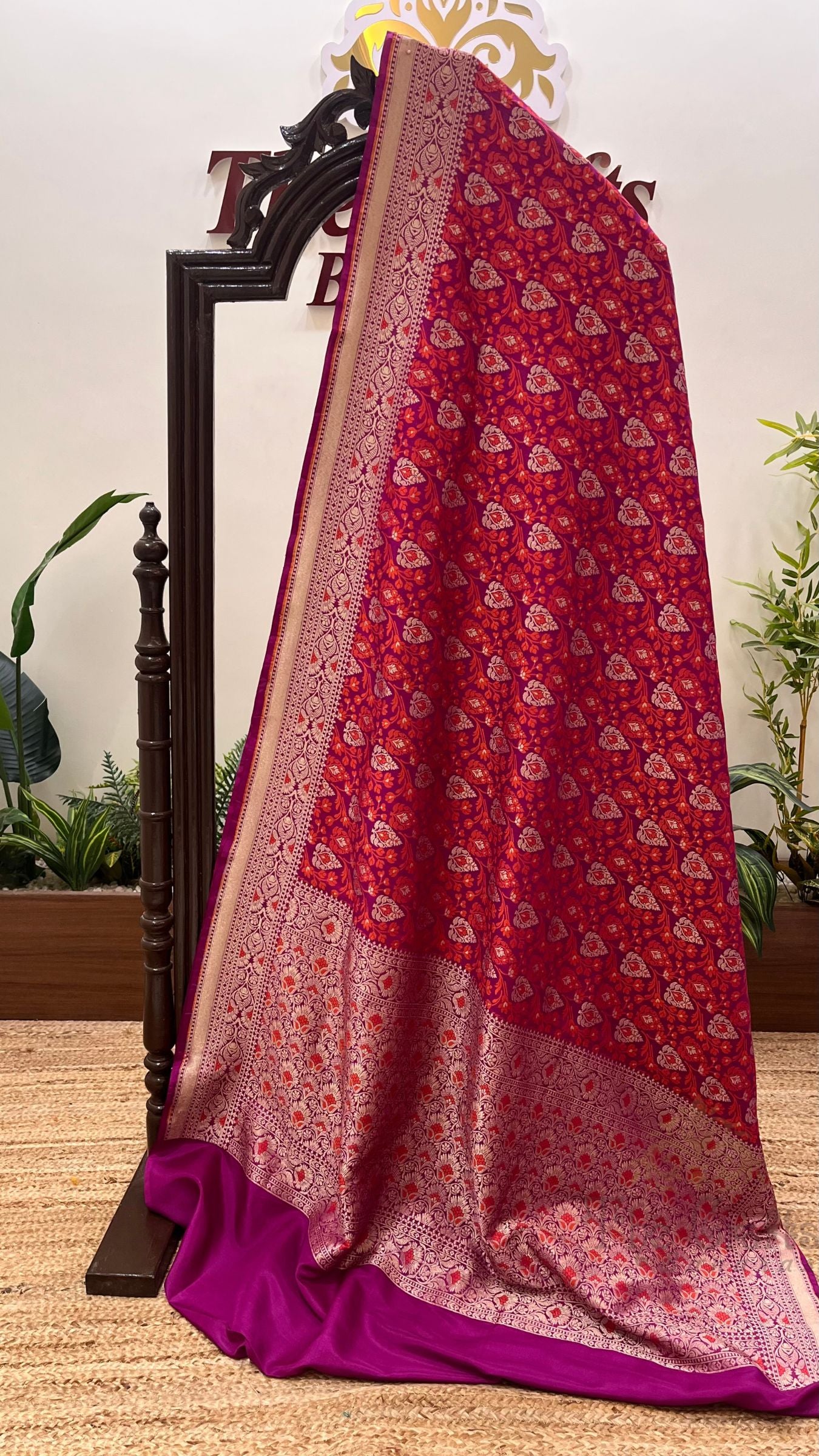Pure Cotton Silk Banarasi Brocade Handloom Saree - Meenakari